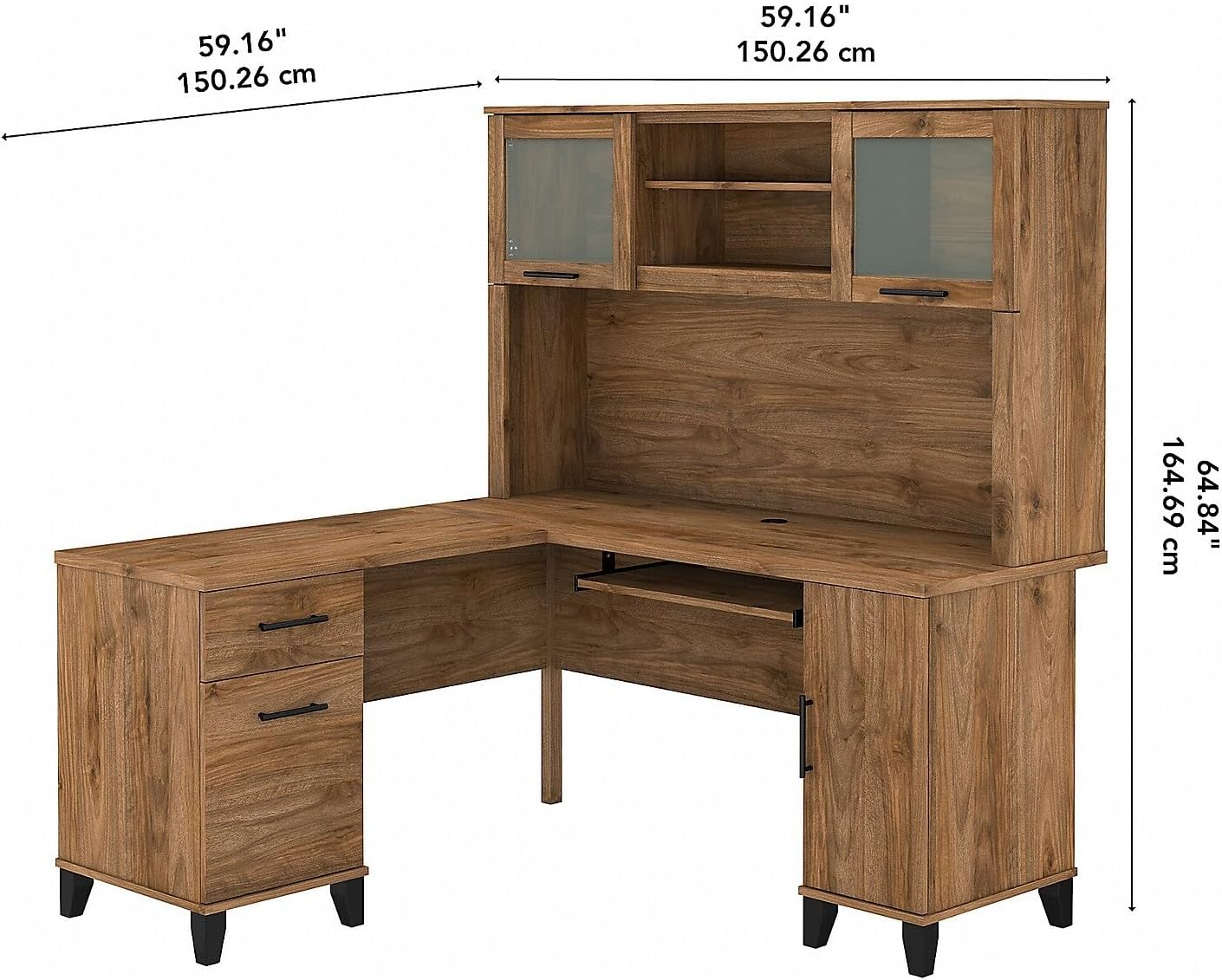 Bush Furniture Somerset 60" L Desk and Hutch with Storage, Fresh Walnut