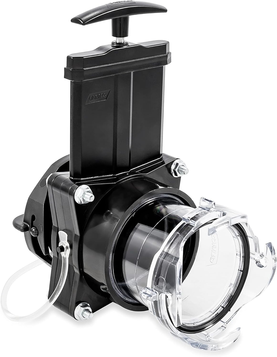 Camco RV Gate Valve | Features Built-In 3-1/2-inch Clear Adapter | Provides a Quick Fix for Leaky Valves | Black and Clear (39053)