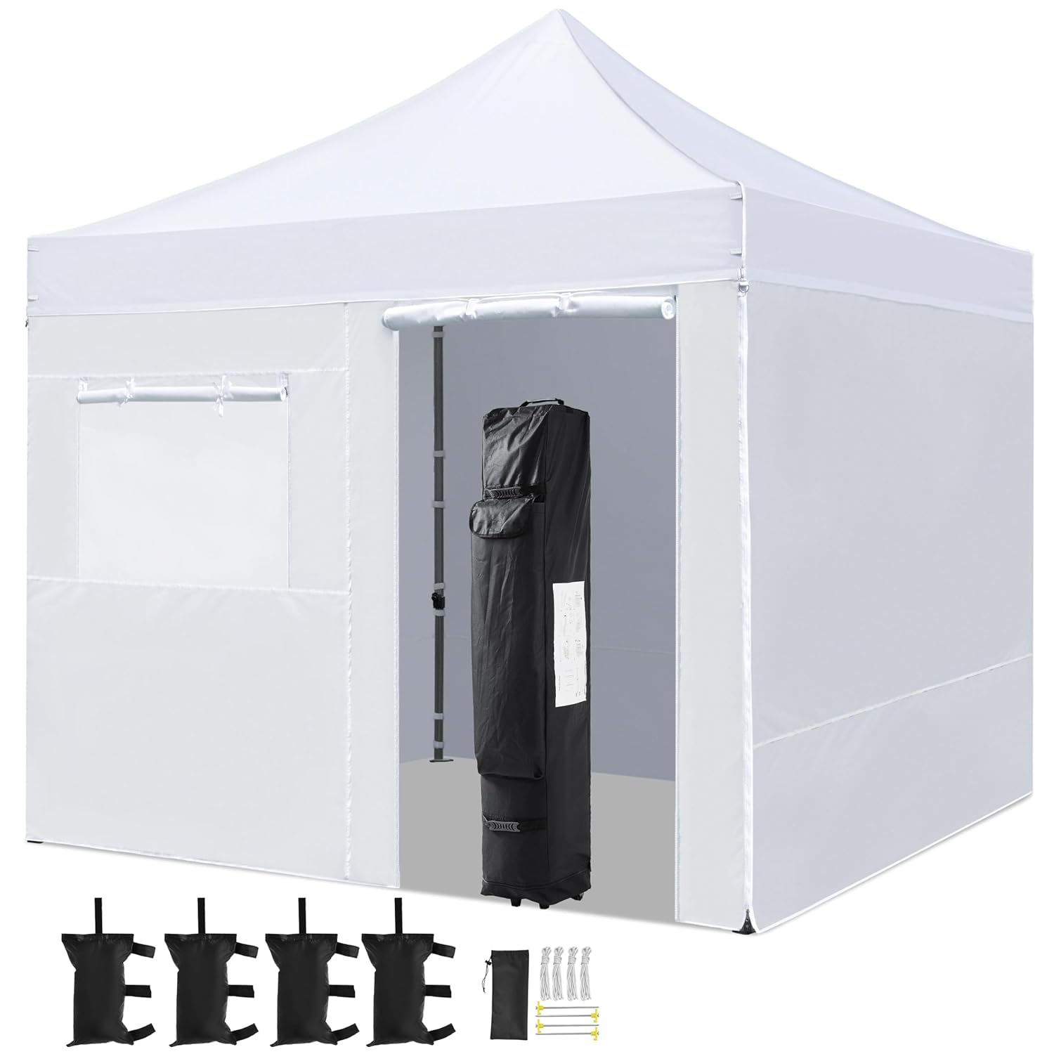 Yaheetech 10x10 Pop Up Commercial Canopy Tent with 4 Removable Sidewalls, Sandbags, Stakes & Ropes, Waterproof Instant Canopies for Wedding Party Commercial Event Pavilion, White
