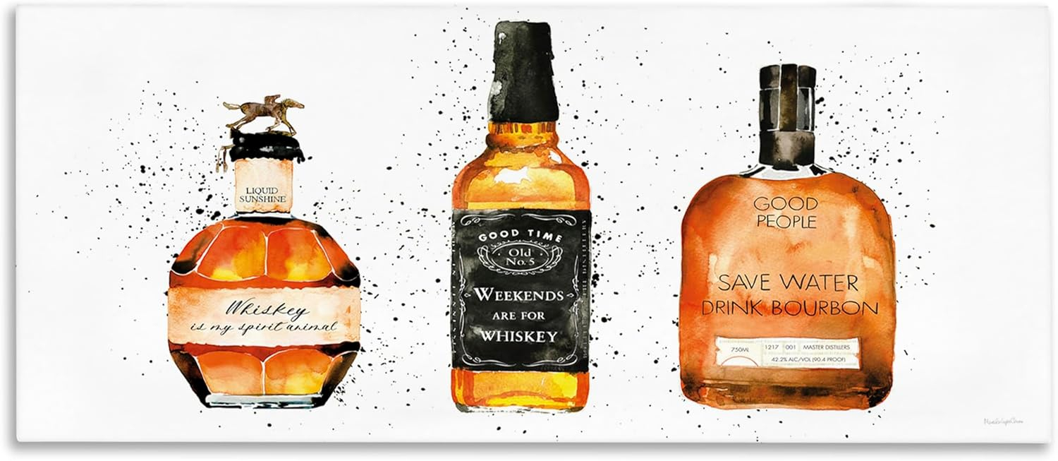 Stupell Industries Funny Whiskey Bottles Food & Beverage Painting Gallery Wrapped Canvas Print Wall Art, 24 x 10