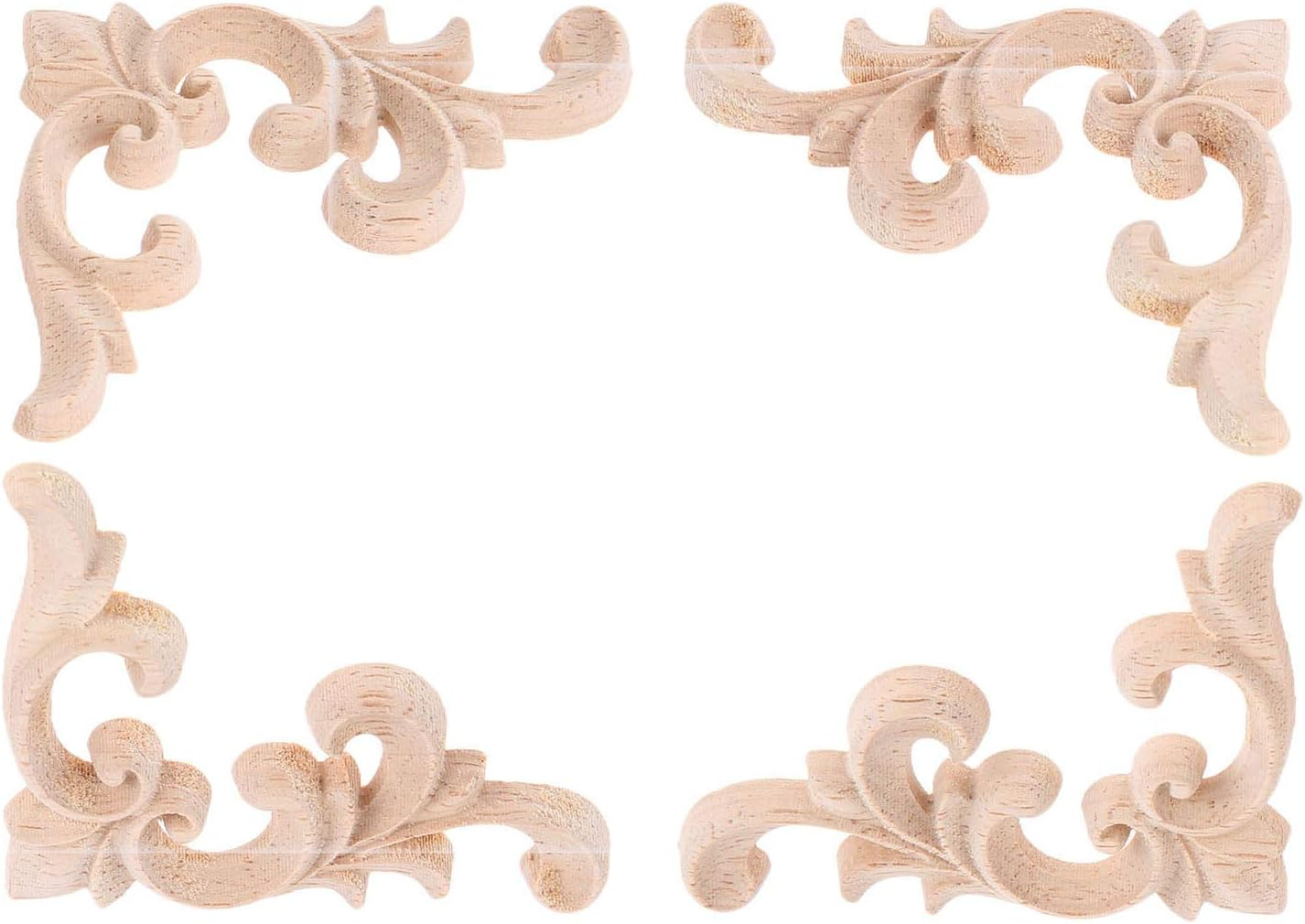2pcs Wooden Onlay Applique Unpainted Carving Applique Cabinet Dresser Closet Applique