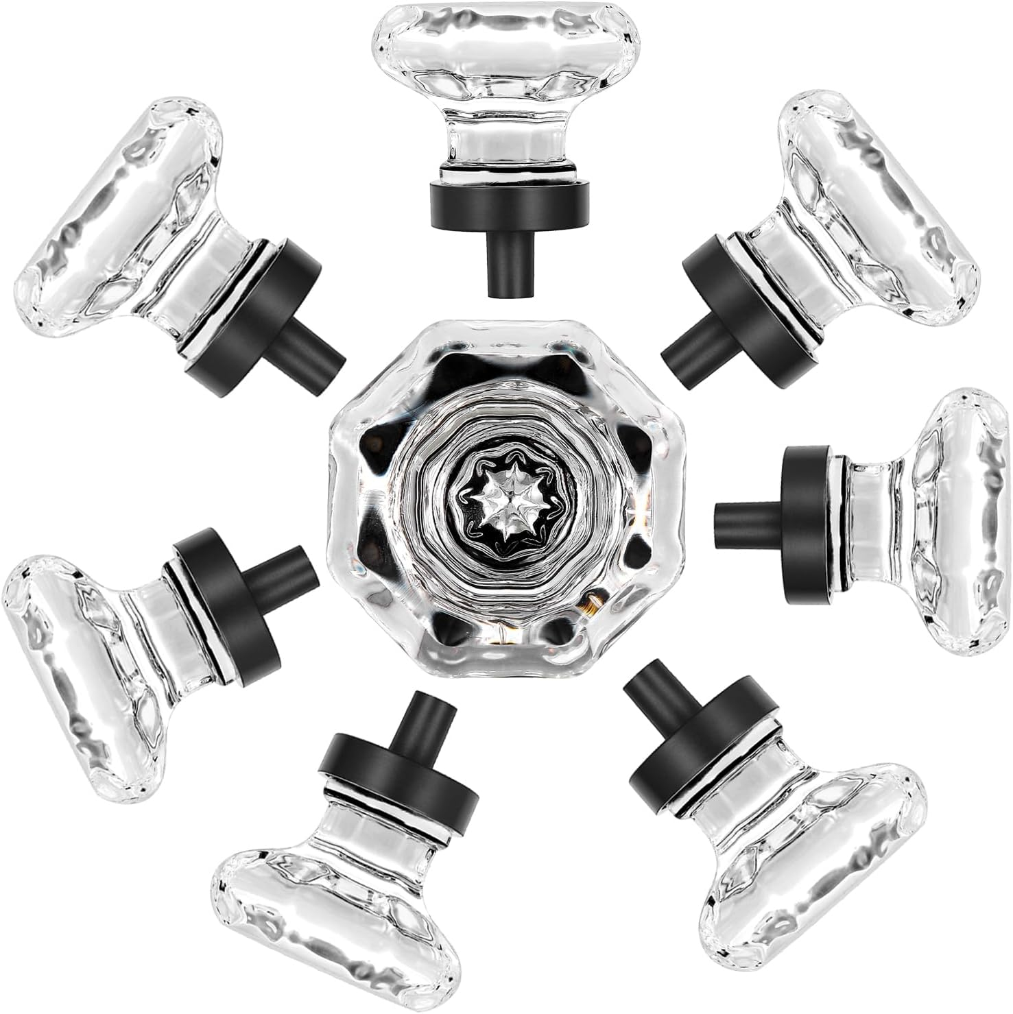 8 Pcs Crystal Cabinet Knobs, Glass Cabinet Knobs for Dresser Drawers, Kitchen Drawer Pulls Black Matte, Octagon