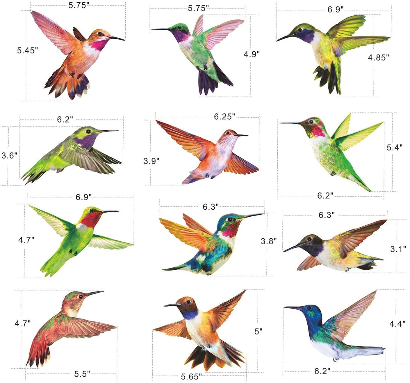 Petallo Anticolisión Window Se Pega, Calcomanías de Colibrí de Alerta Bird Resistente a Rayos UV, Rojo, 12 Piezas