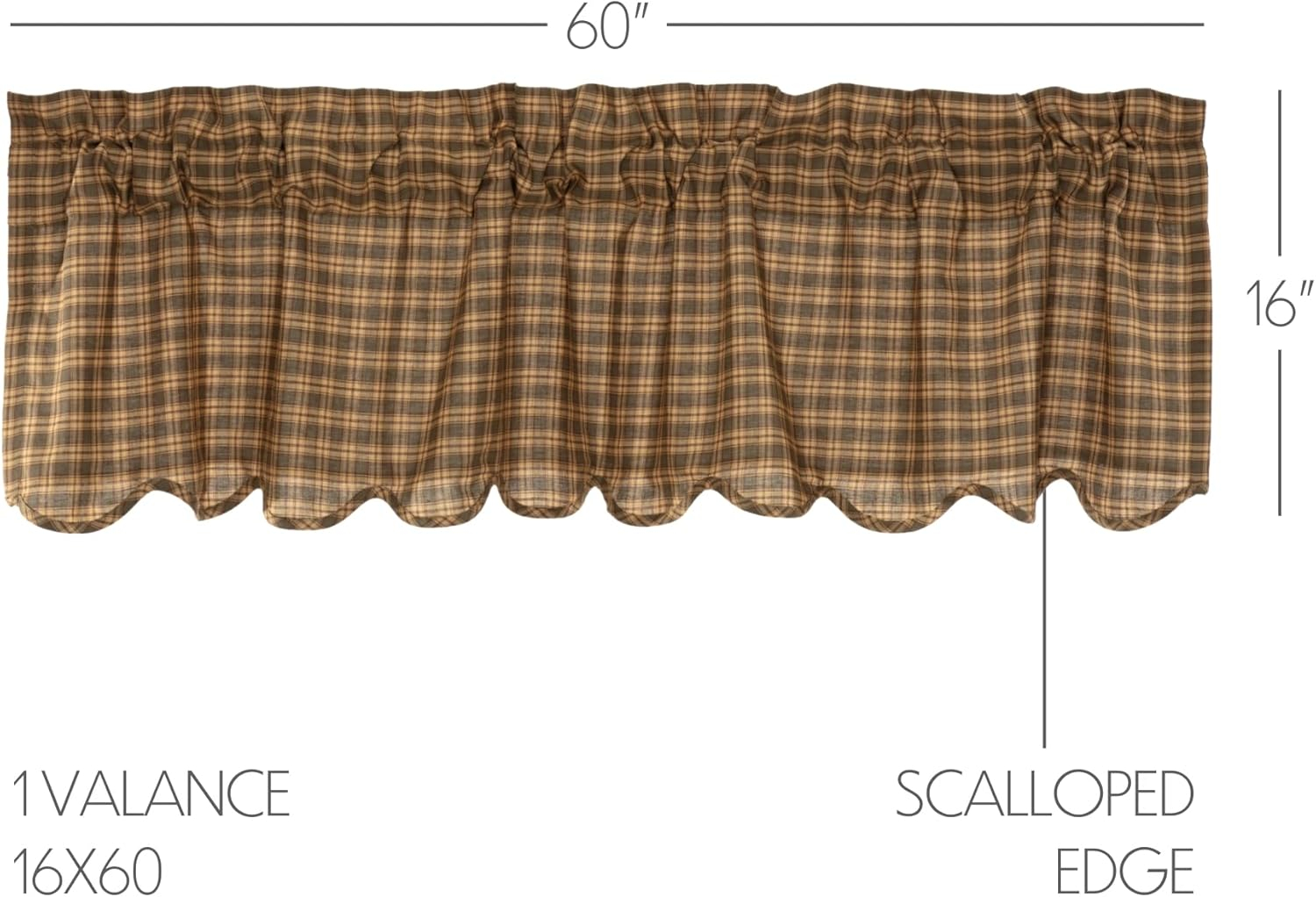 Rustic Cedar Green Plaid Cotton Rod Pocket Valance 16x60