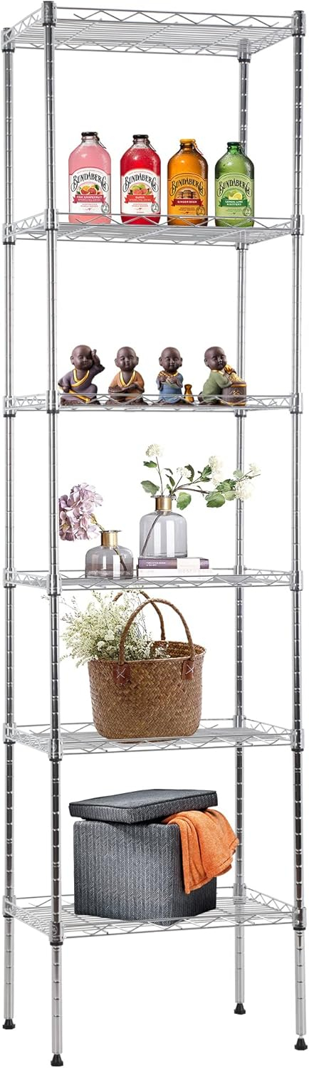Chrome 6-Tier Adjustable Metal Wire Shelving Unit for Kitchen and Garage