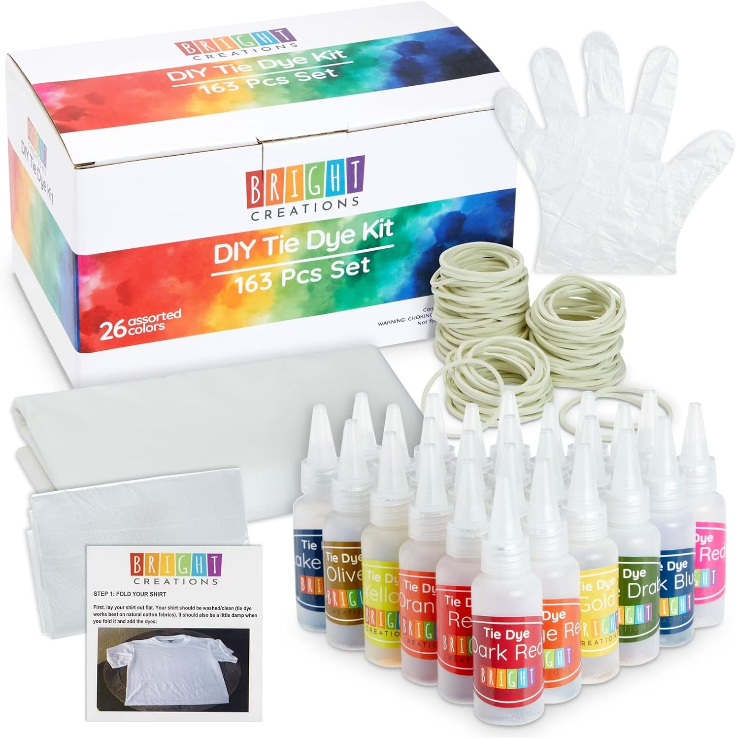 26-Color Tie Dye Kit for Adults, Kids - Fabric Dyes for Clothing with Instructions, Table Cover, Rubber Bands, Gloves, and Aprons