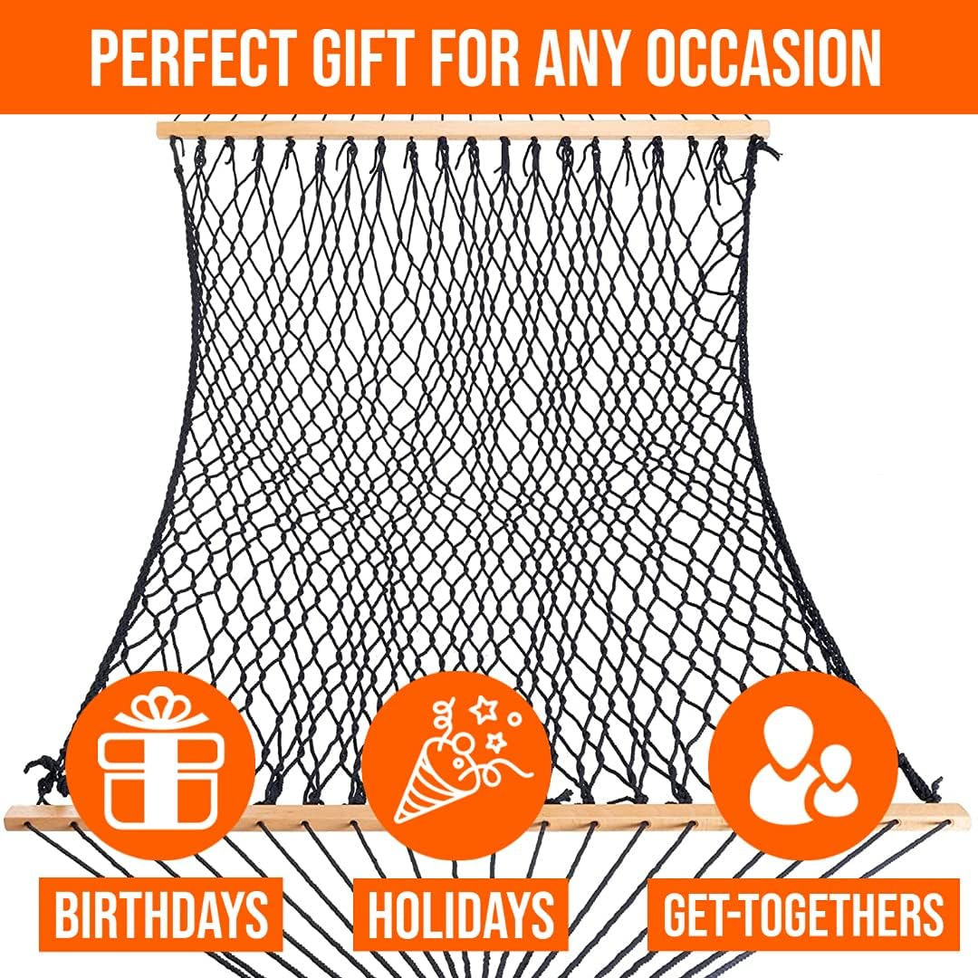 Castaway Living 13 ft. Double Navy Polyester Rope Hammock with Free Extension Chains ,Tree Hooks & Storage Bag