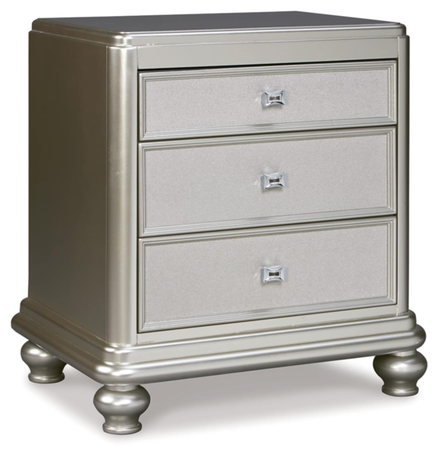 Signature Design By Ashley Coralayne Glam 3 Drawer Nightstand With Faux Shagreen Drawer Fronts, Silver