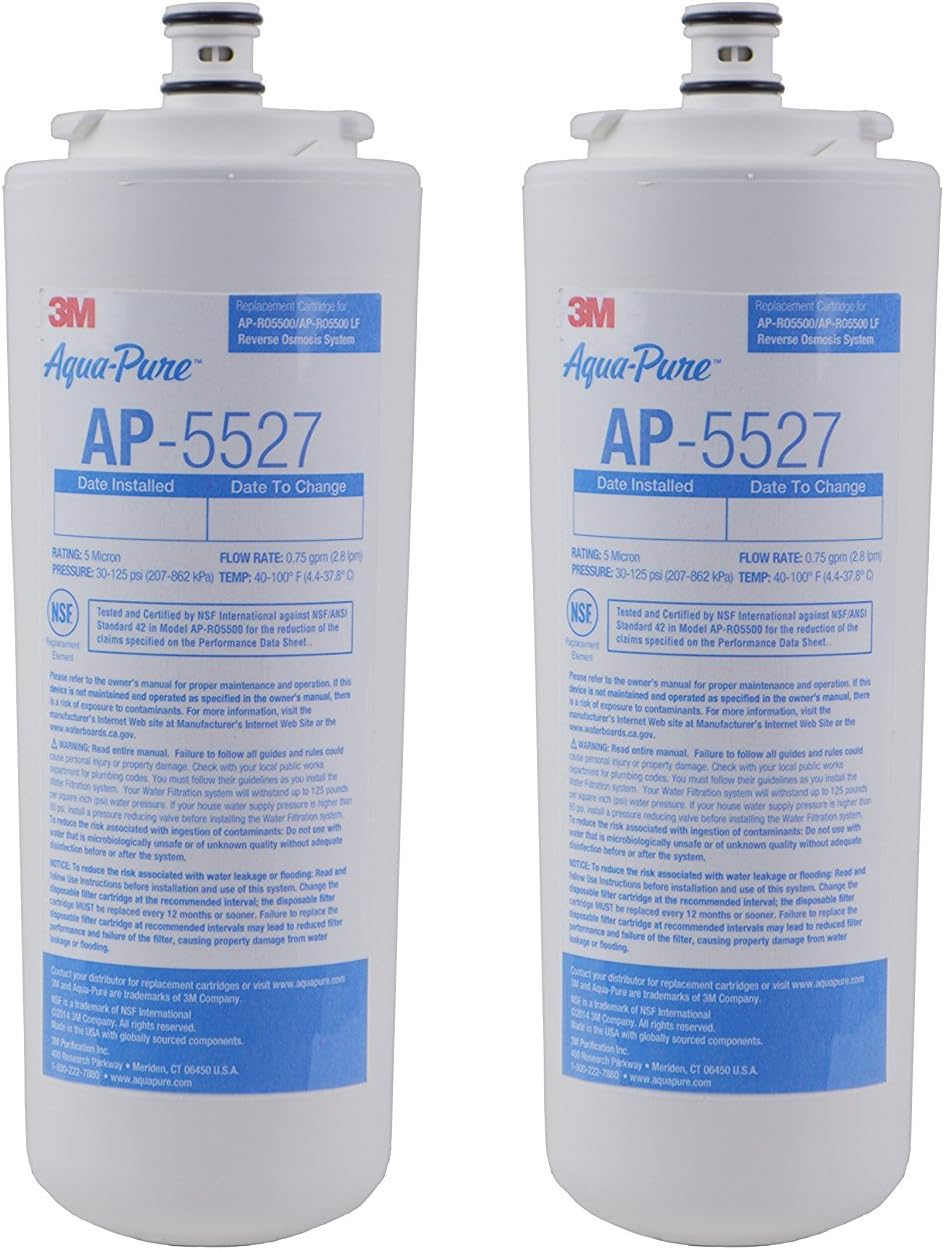 3M Aqua-Pure Sink Reverse Osmosis Replacement Water Filter Cartridge AP5527, for use with AP-RO5500 System