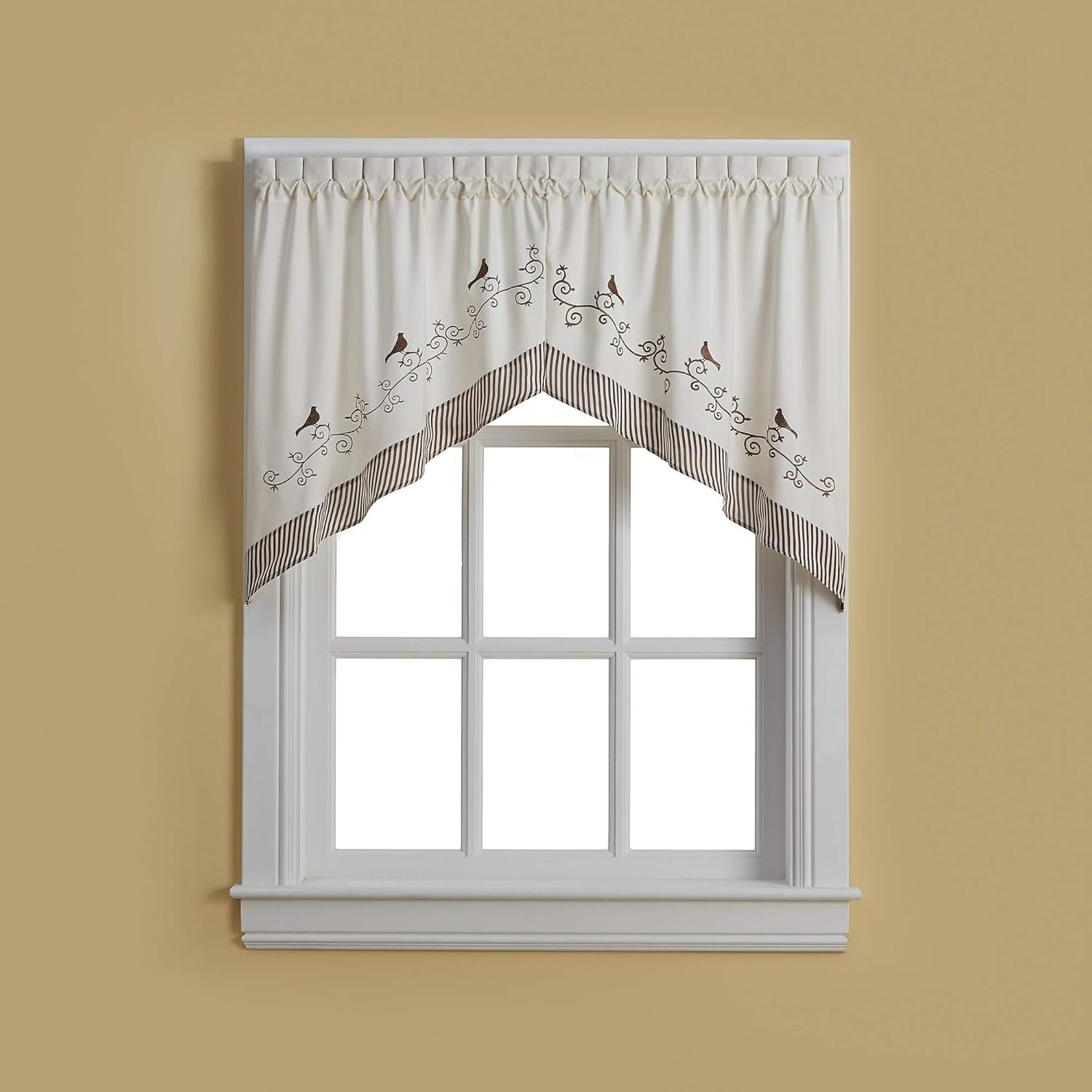 CHF and You Birds Tailored Window Swag Curtain One Pair, Energy Efficient, Brown, Polyester, Rod Pocket, Adult
