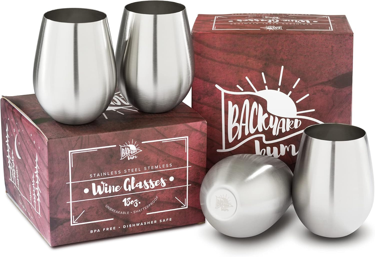 Premium Solid Stainless Steel Wine Glasses | Set of 4 Large 18 Ounce | Stemless Wine Glasses| Perfect for Entertaining Outdoors