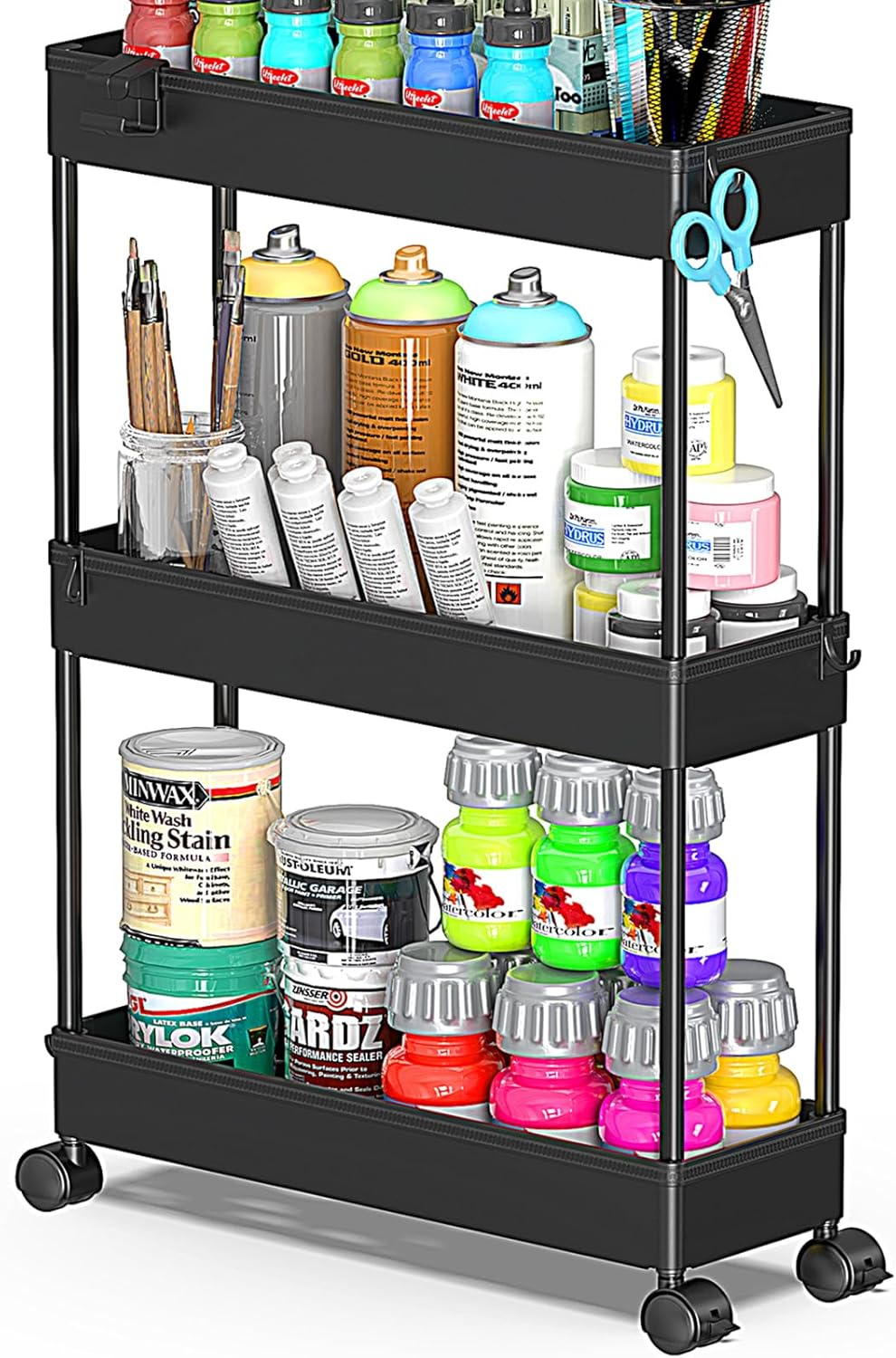 SPACEKEEPER Slim Rolling Storage Cart, 3 Tier Bathroom Storage Organizer Laundry Room Utility Cart Mobile Shelving Unit, Multi-Purpose for Kitchen Office Bathroom Laundry Narrow Places, Black