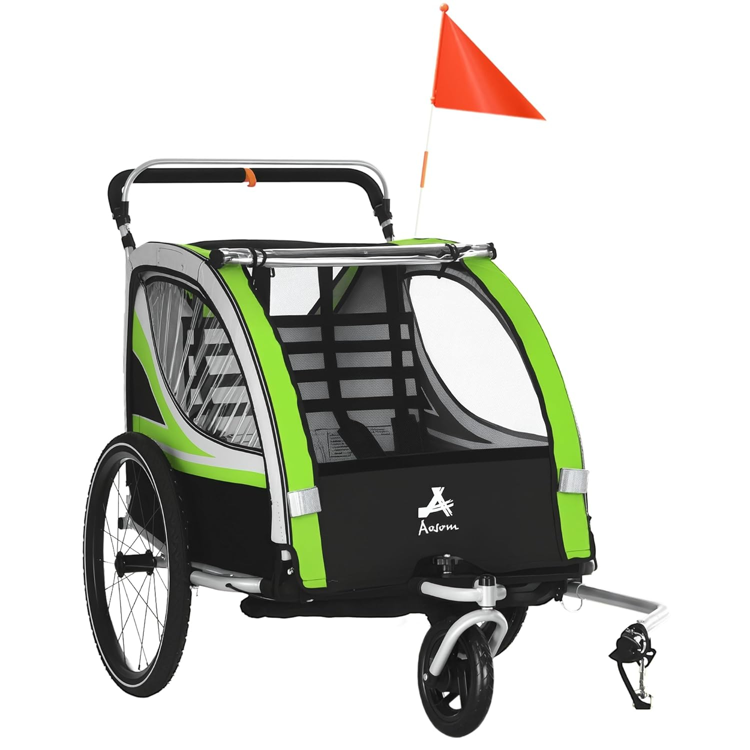 Aosom 2-in-1 Walk/Ride Child Baby Bike Trailer for Kids 2 Seater, High-Visibility Bike Stroller for Toddler Wagon, Weather-Strong Double Bicycle Trailer Accessory for Kids
