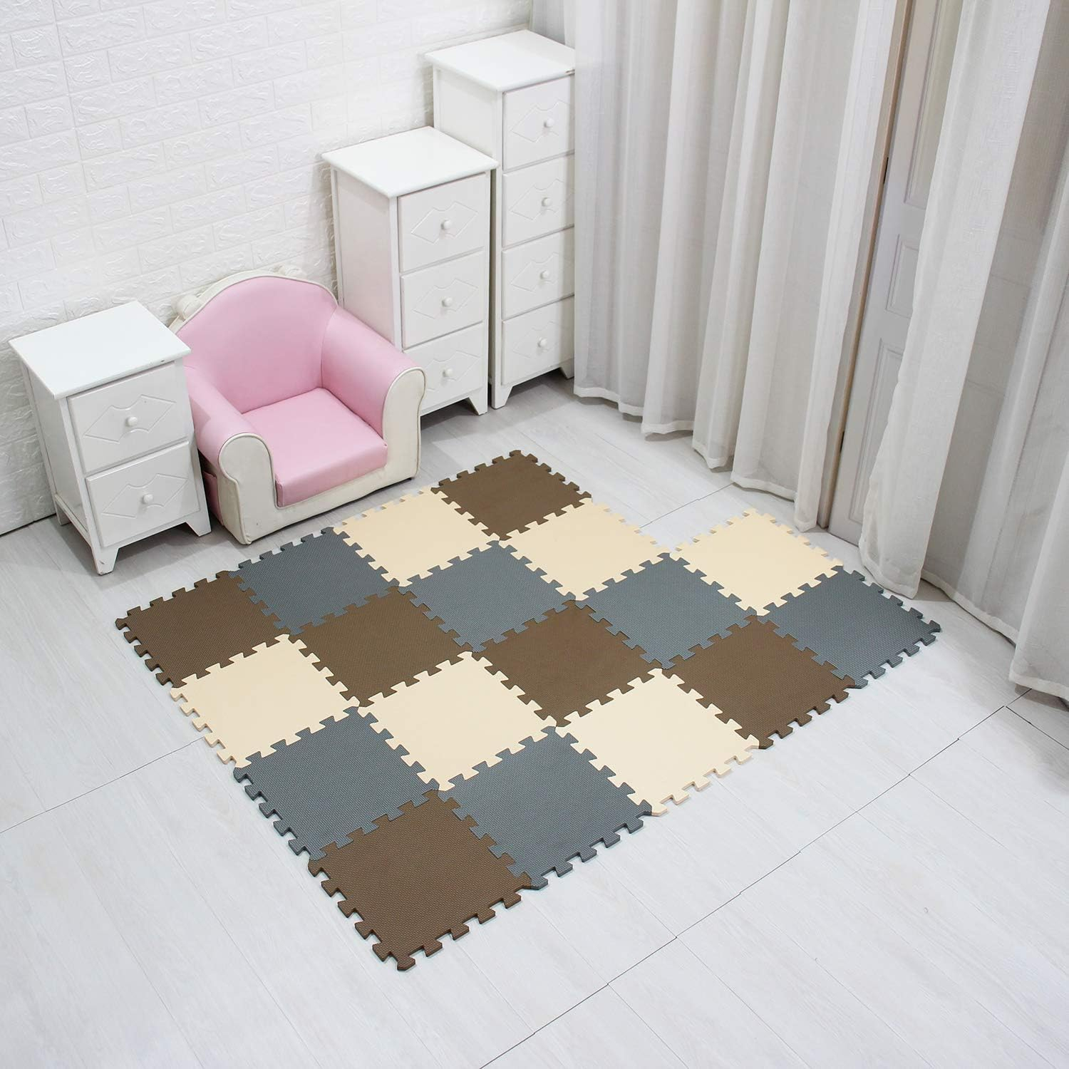 MQIAOHAM® 18 Pieces Puzzle Play Mats, Soft Baby Play Mat, Kids Interlocking Foam Floor Tiles, Toddlers Carpet Playmats G301018-106