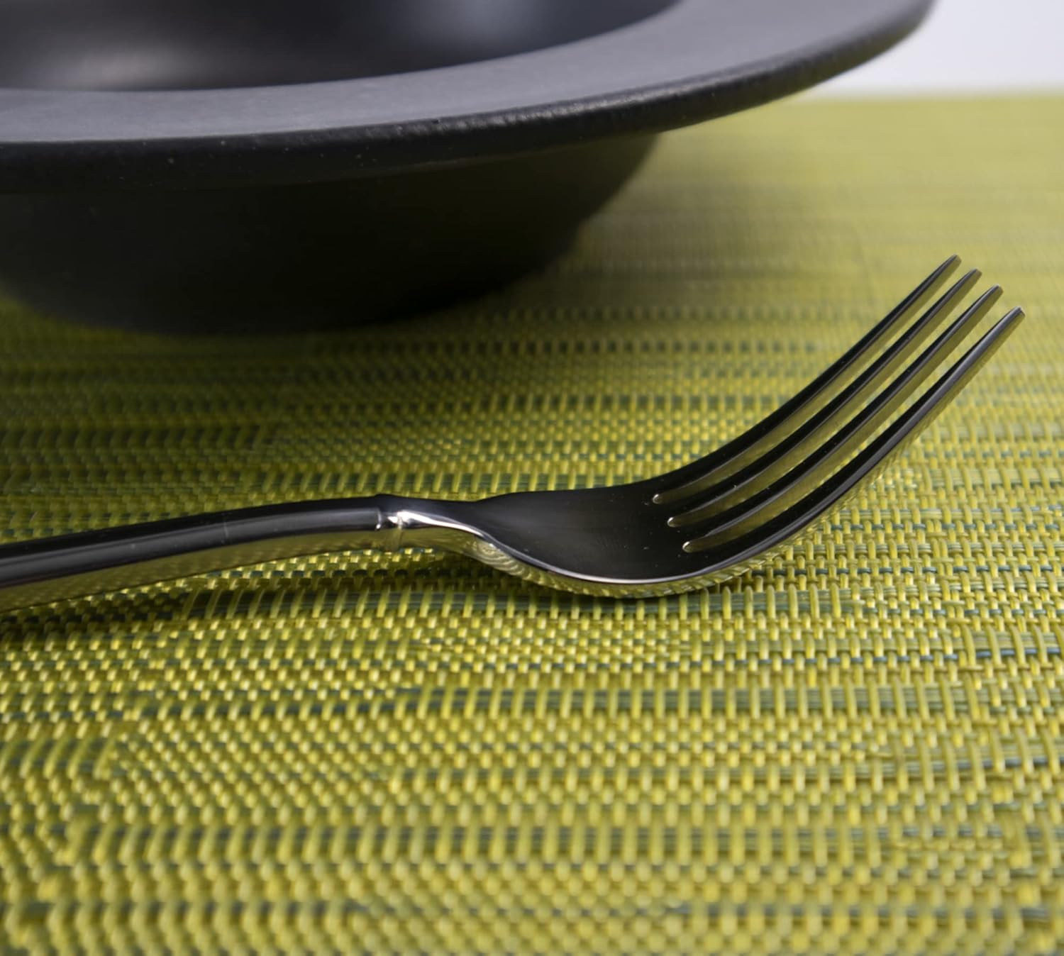Risch Vinyl Woven Placemats, Elegant Rectangular Plastic Weave Placemat, Indoor Outdoor Dining, Washable, Reusable, Heavy Duty, Non-Slip, 16” x 12”, Lime Green, Set of 12