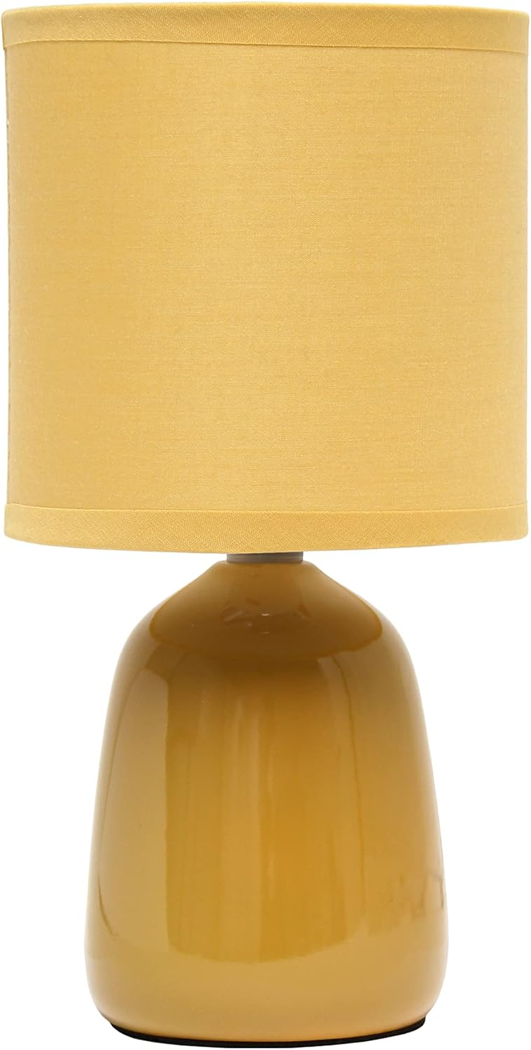 Simple Designs 10.04" Tall Traditional Ceramic Thimble Base Bedside Table Desk Lamp with Matching Fabric Shade for Home Decor, Nightstand, Bedroom, Living Room, Entryway, Office, Off White