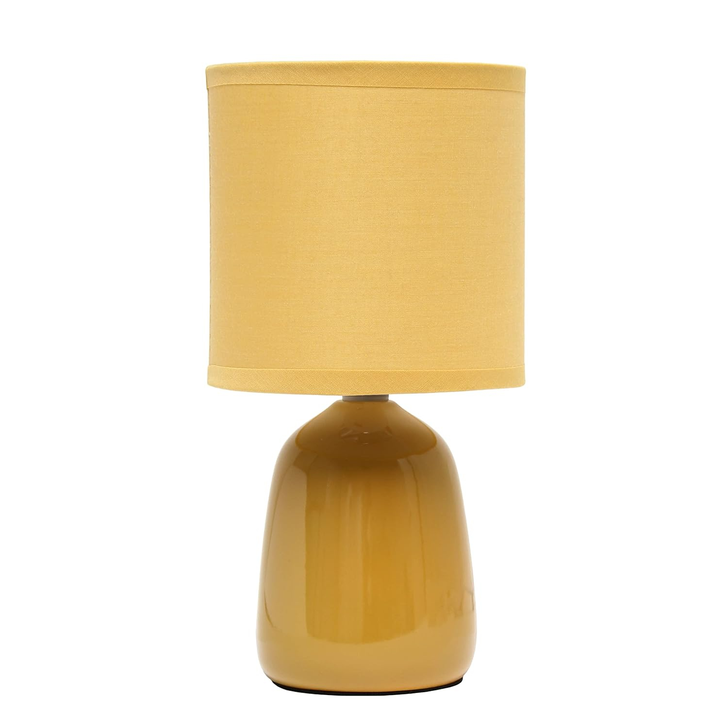 Simple Designs 10.04" Tall Traditional Ceramic Thimble Base Bedside Table Desk Lamp with Matching Fabric Shade for Home Decor, Nightstand, Bedroom, Living Room, Entryway, Office, Off White