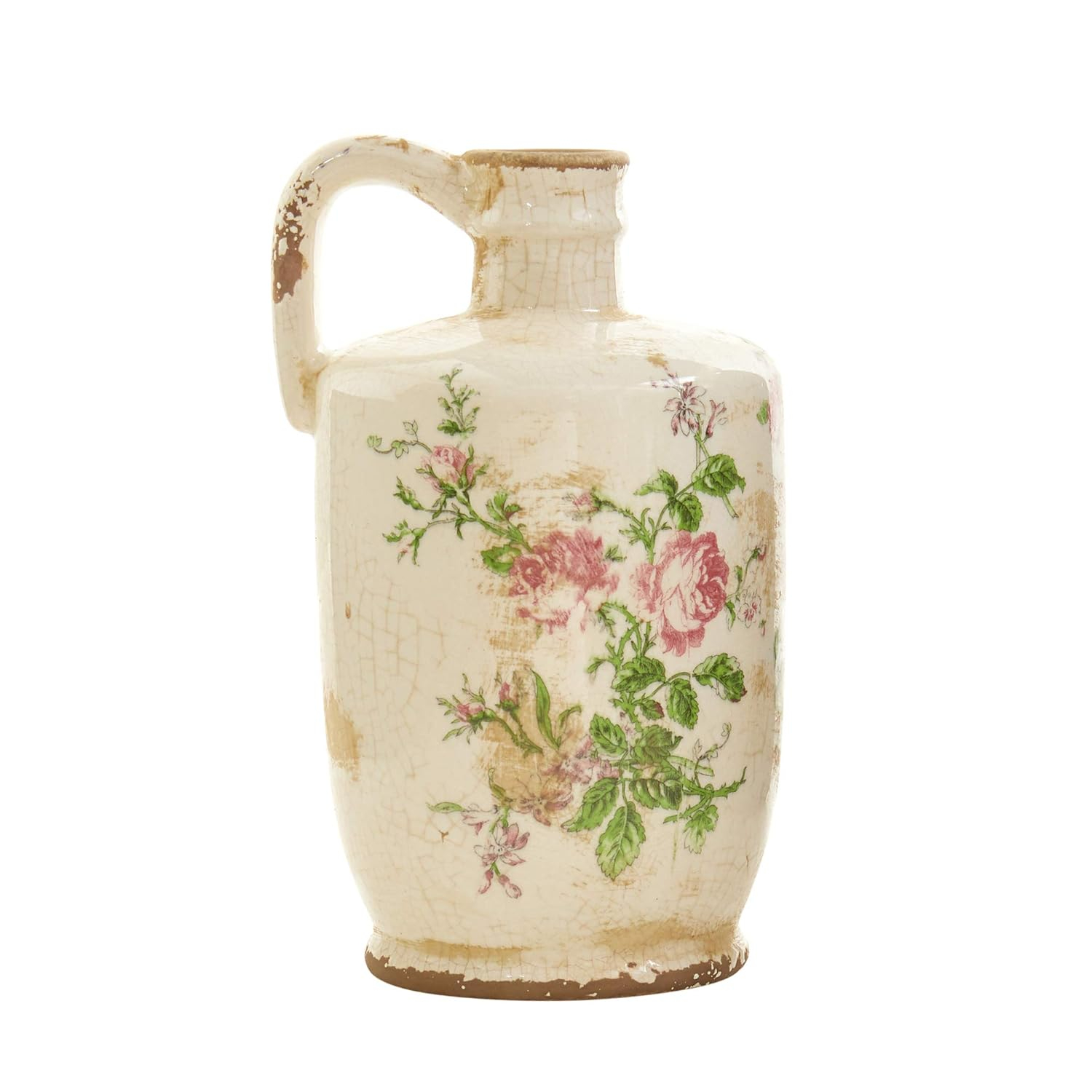 Nearly Natural 10in. Tuscan Ceramic Floral Print Pitcher