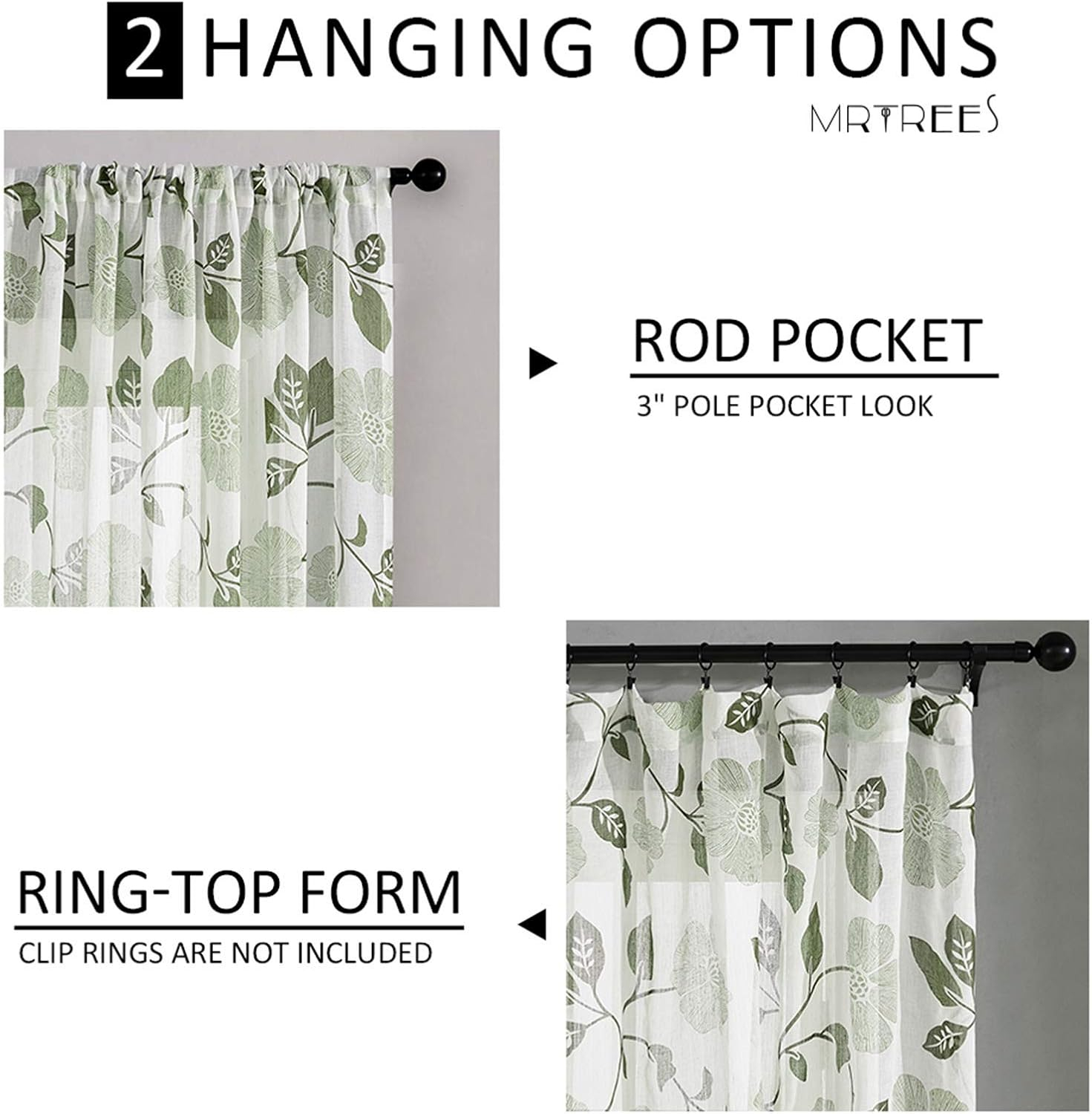 MRTREES Sheer Curtain Panels, Voile Sheer Curtains Drapes Rod Pocket, Flower Printed Embroidery Window Curtain Treatments for Bedroom Living Room Bathroom Window(2 Panels, 54x45 Inches, Brown)