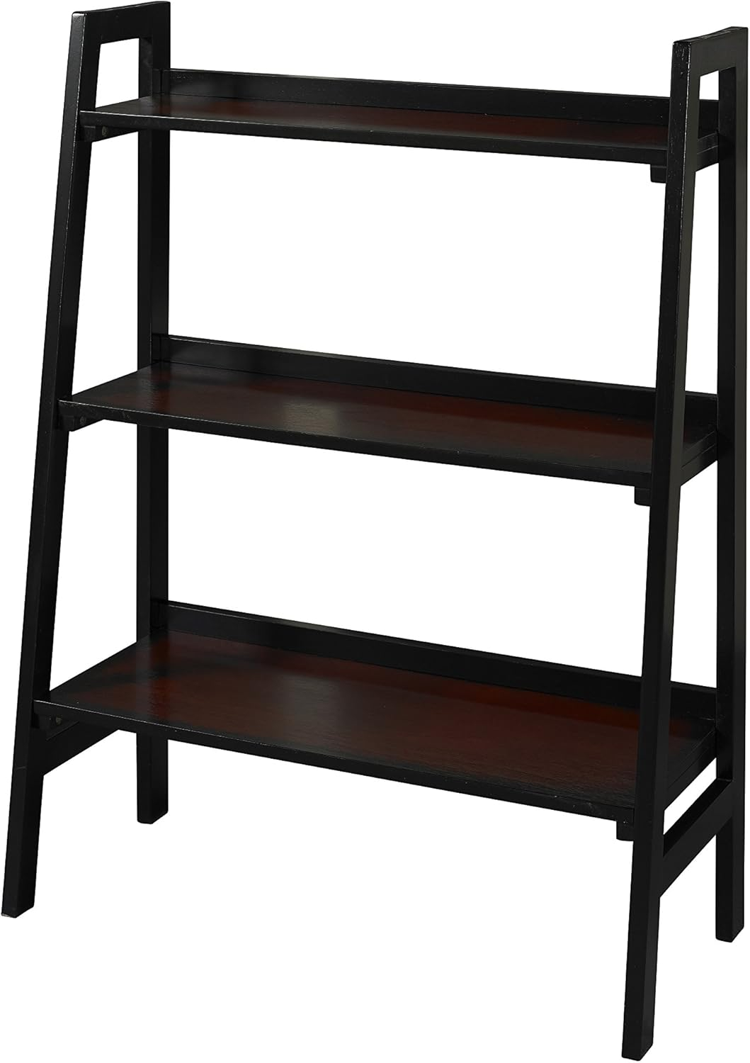 Transitional Black Cherry Wood Ladder Bookshelf, 30"W x 40"H