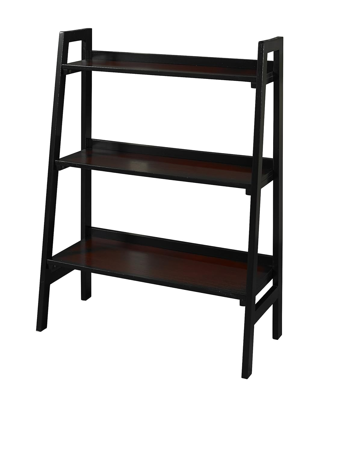 Transitional Black Cherry Wood Ladder Bookshelf, 30"W x 40"H