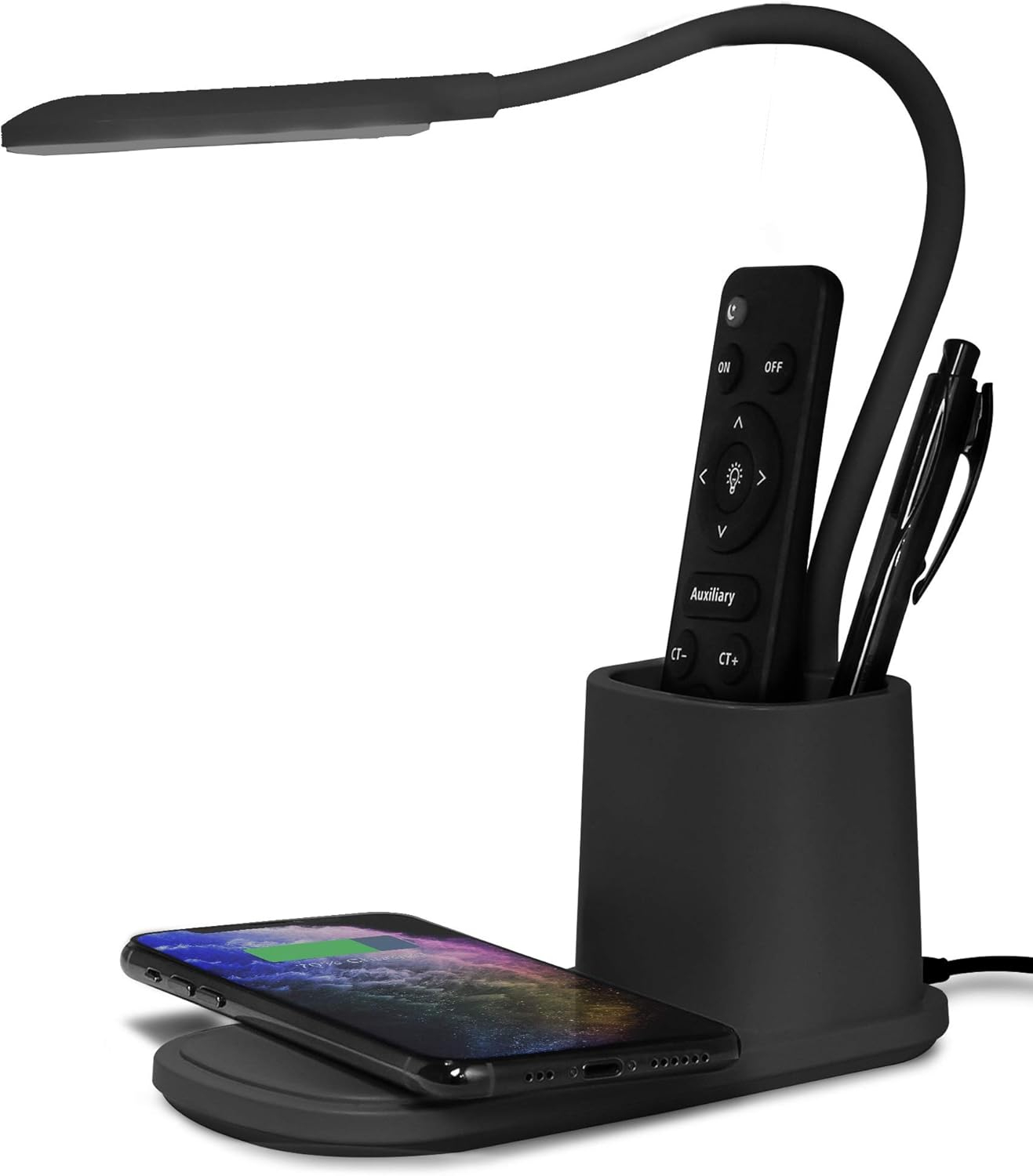 Aduro Lámpara de Escritorio LED U-Light con Cargador Inalámbrico y Organizador Negro