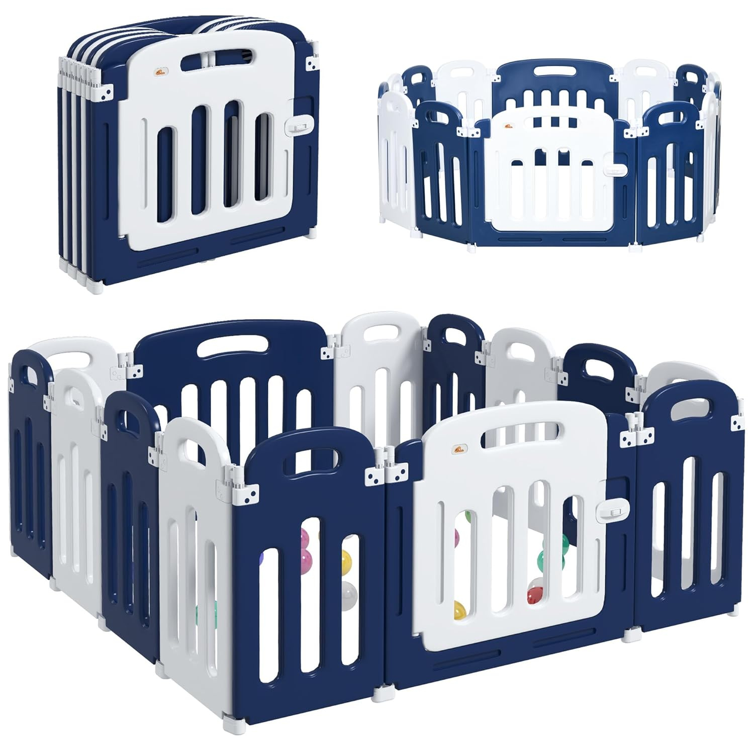 Qaba Baby Playpen, 14 Panels Sturdy Safety Play Yard for Babies and Toddlers, 57" x 57" Foldable Baby Playard, Indoor Outdoor Kids Activity Center with Anti-Slip Base