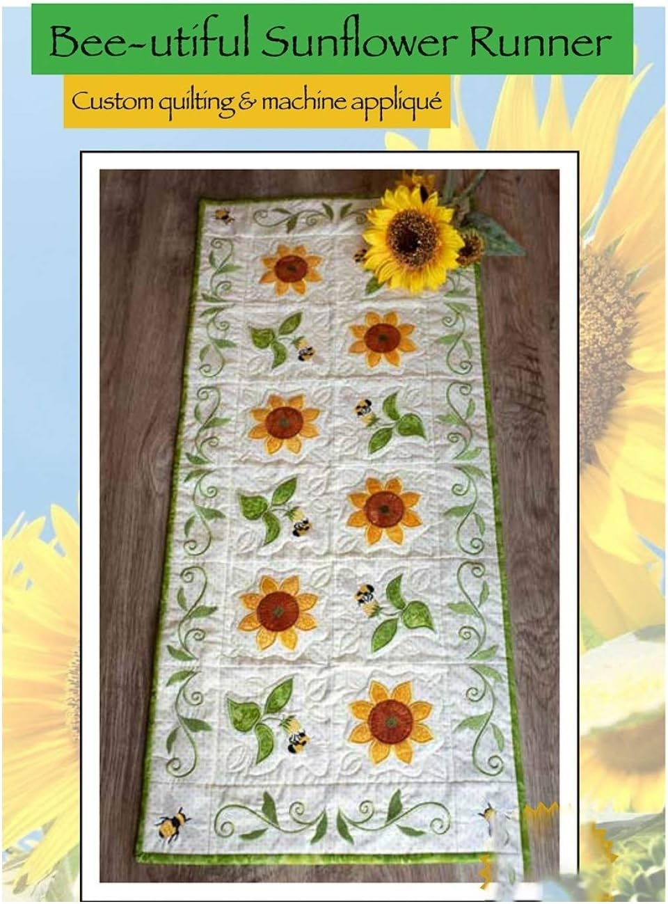 Bee-utiful Sunflower Embroidered Quilted Table Runner