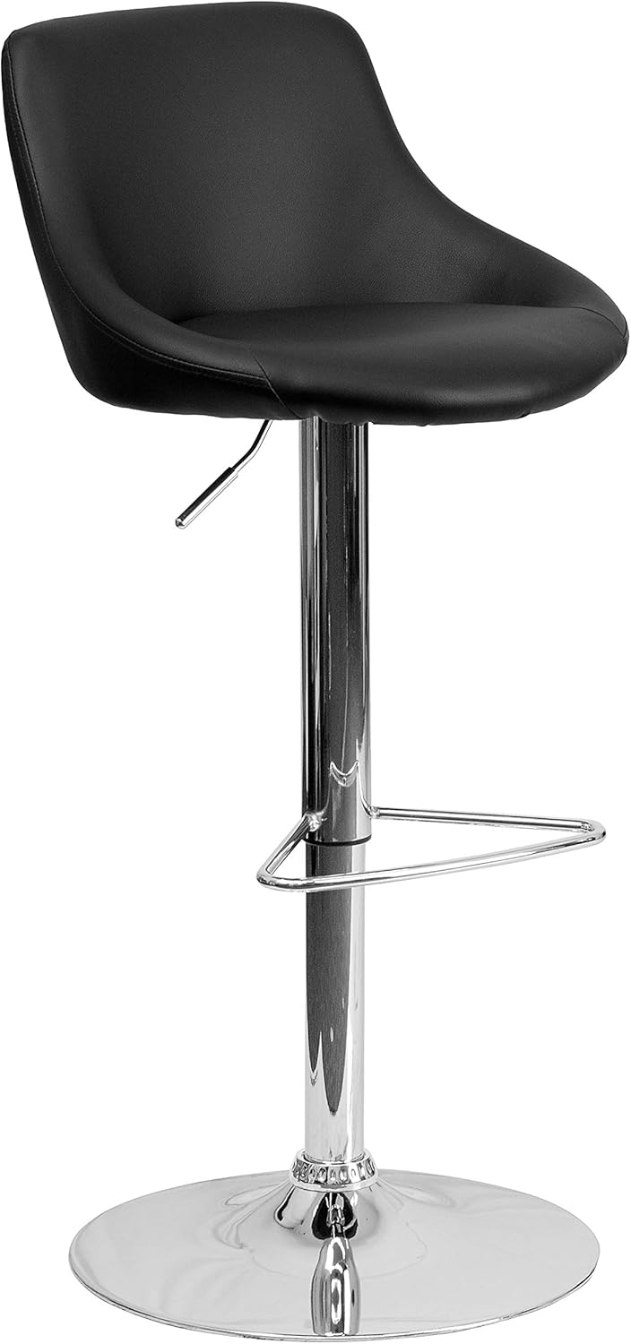 Flash Furniture Contemporary Black Vinyl Bucket Seat Adjustable Height Barstool with Chrome Base