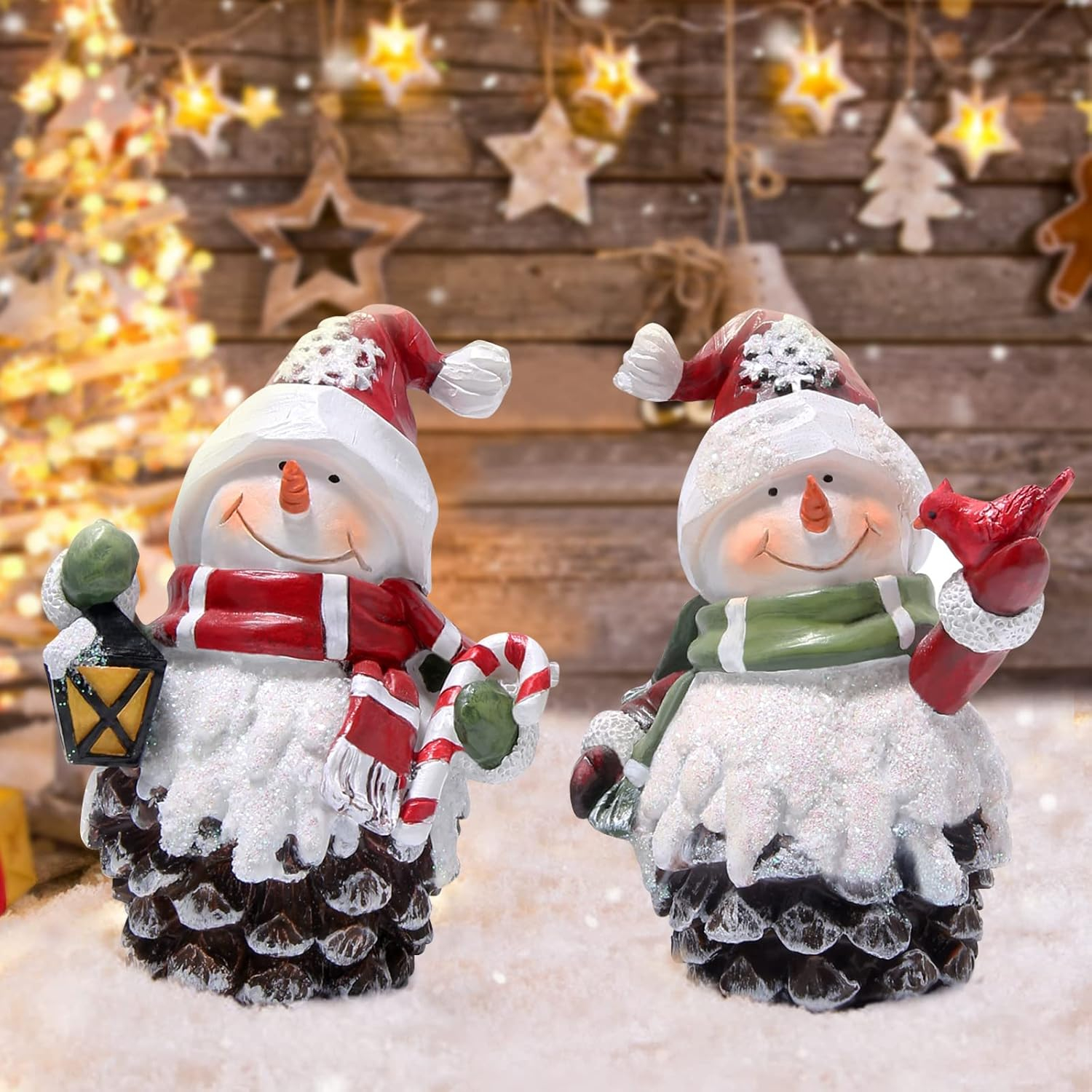 Hodao Christmas Snowman Decorations Indoor Home Decor Christmas Snowman Figurines Table Decorations Cute Christmas Snowman Gifts Handmade Resin Winter Indoor Decorations