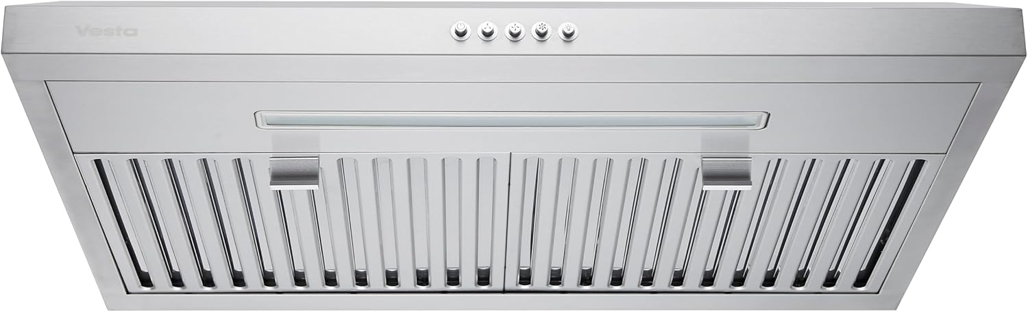 Vesta Charlotte 500cfm Under Cabinet Range Hood With 3 Levels Of Speed, Mechanical Buttons Control, Dishwasher Friendly Baffle Filters, Flexible Vent Connectors, Long LED Stripe