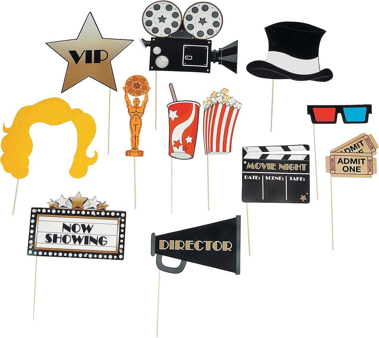 Movie Night Photo Stick Props - 12 Pieces