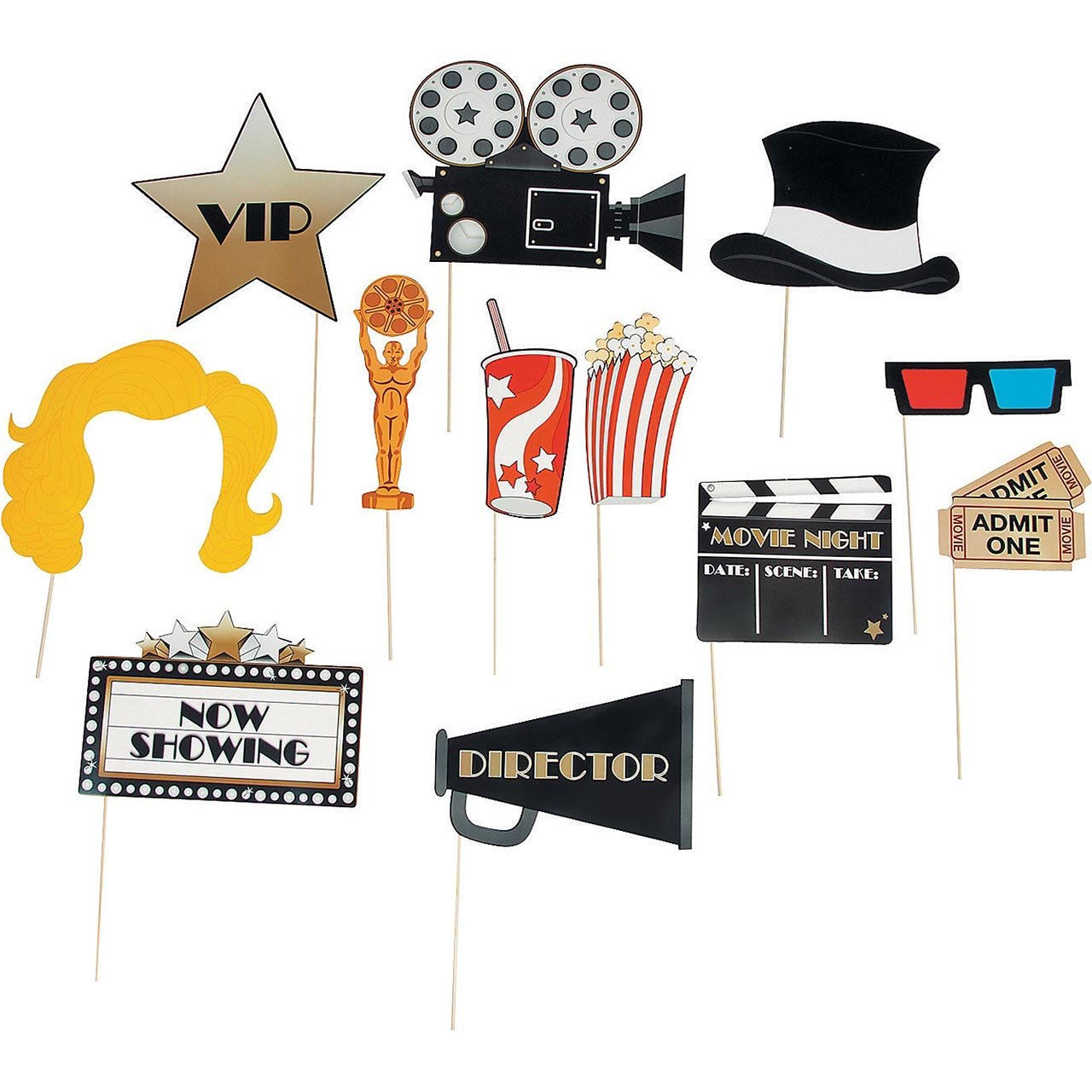 Movie Night Photo Stick Props - 12 Pieces