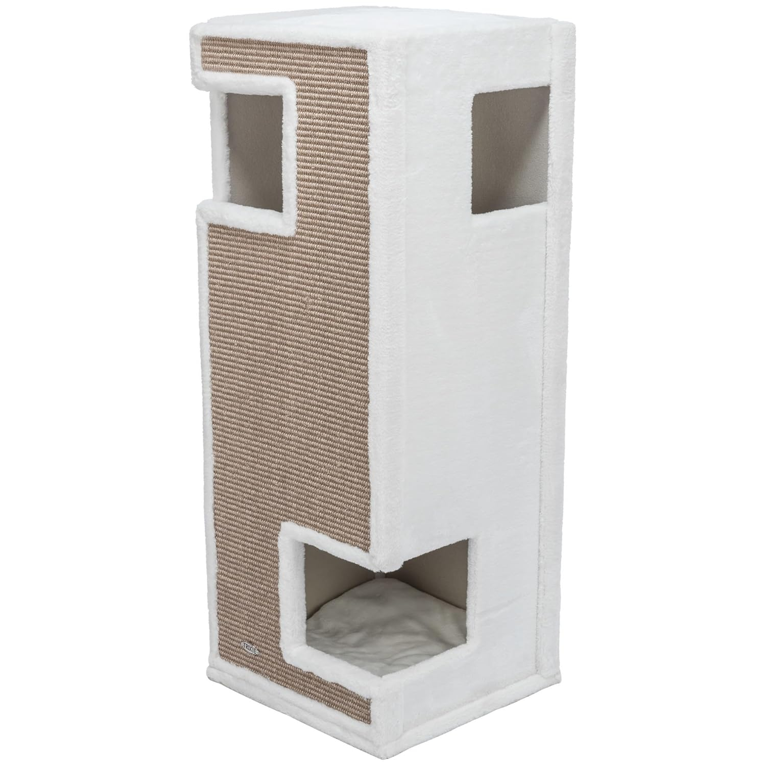 TRIXIE Gerardo Plush & Sisal 3-Story 39.4" Cat Condo Tower with Removable Cushions, Brown-White