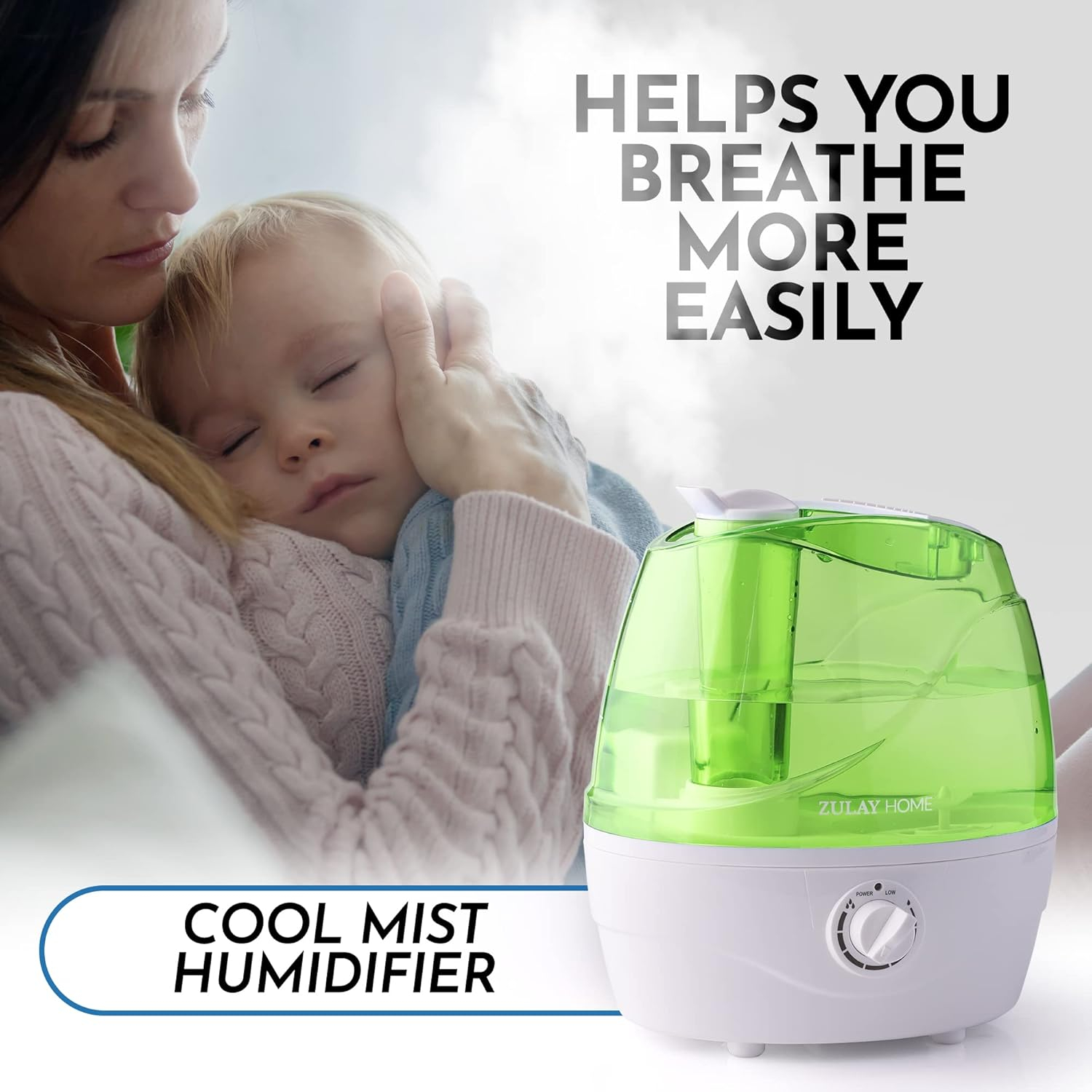 Zulay Kitchen Zulay Home Cool Mist Humidifiers For Bedroom (2.2L Water Tank) - Quiet Ultrasonic Humidifiers For Large Room With Auto Shutoff Feature - Air Humidifier For Plants, Nursery, Kids Room (Gray)