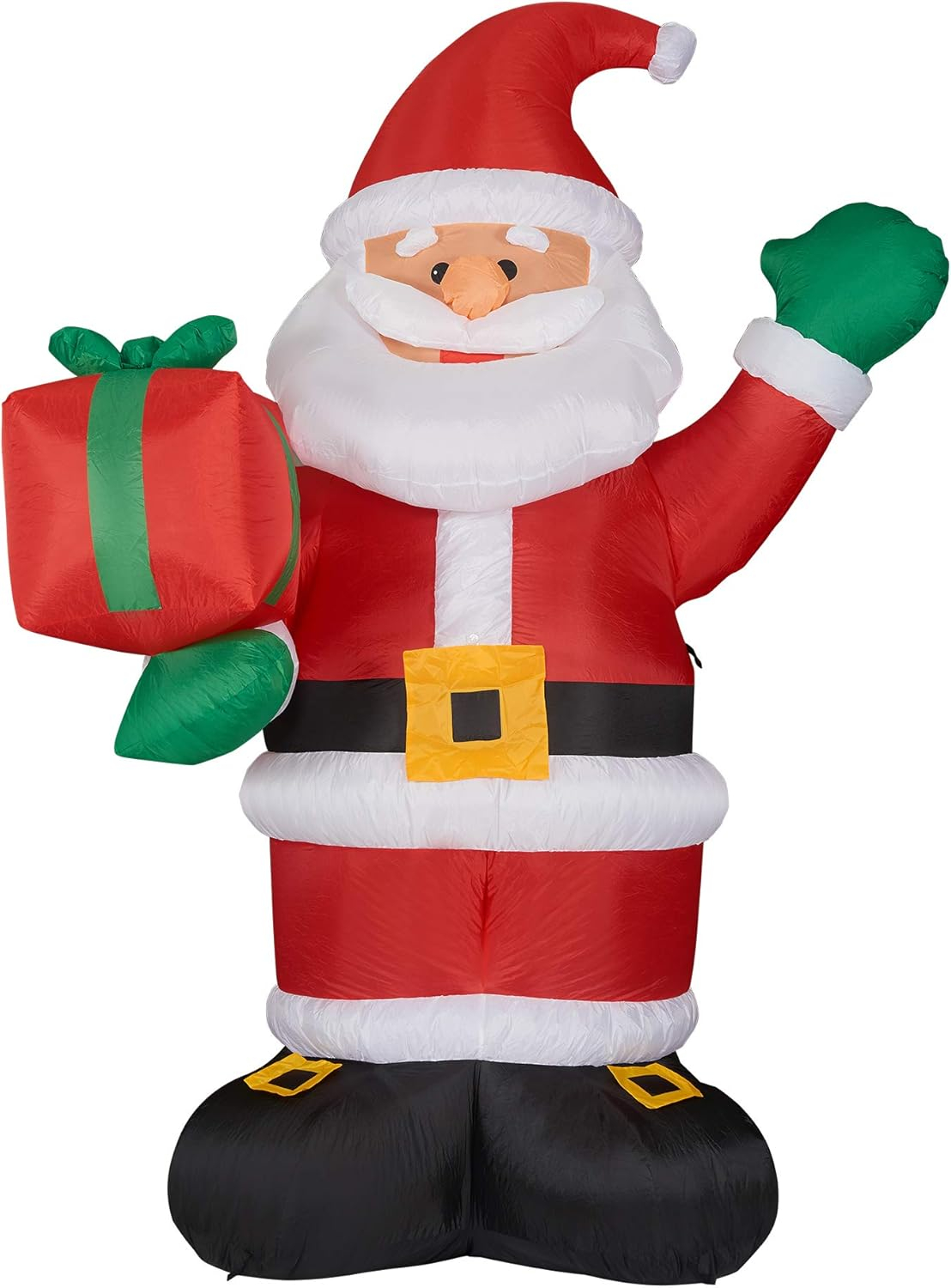 Fraser Hill Farm 10-Ft. Tall Pre-Lit Christmas Inflatable | Santa Claus Holding Gift with Lights and Storage Bag | Outdoor Holiday Blow-Up Festive Celebration Party Decor | FHFSANTA102-L