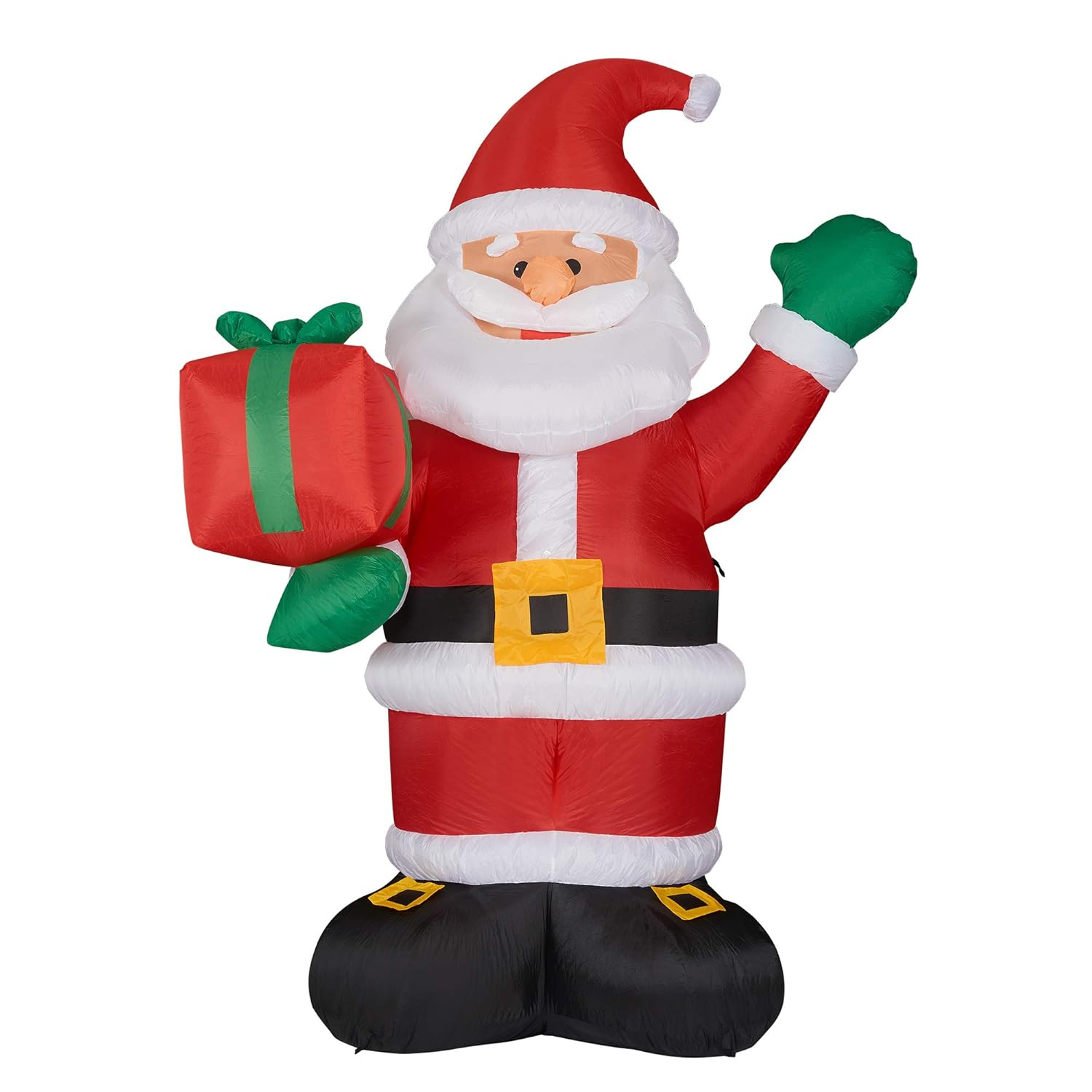 Fraser Hill Farm 10-Ft. Tall Pre-Lit Christmas Inflatable | Santa Claus Holding Gift with Lights and Storage Bag | Outdoor Holiday Blow-Up Festive Celebration Party Decor | FHFSANTA102-L