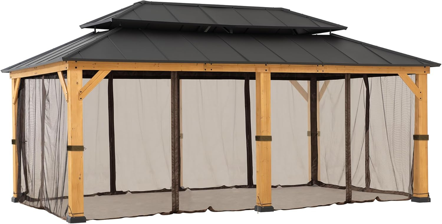 Sunjoy Sunjoy Replacement Gazebo Mosquito Netting Outdoor Panles,Waterproof 6- Panel Screen Walls for Gazebo, Patio & Backyard Protection