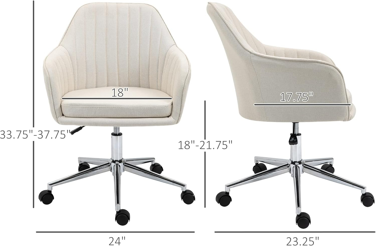 Vinsetto Mid-Back Task Chair, Fabric Home Office Chair, Swivel Desk Chair with Tub Shape Design & Lined Pattern Back for Living Room, Bedroom, Beige