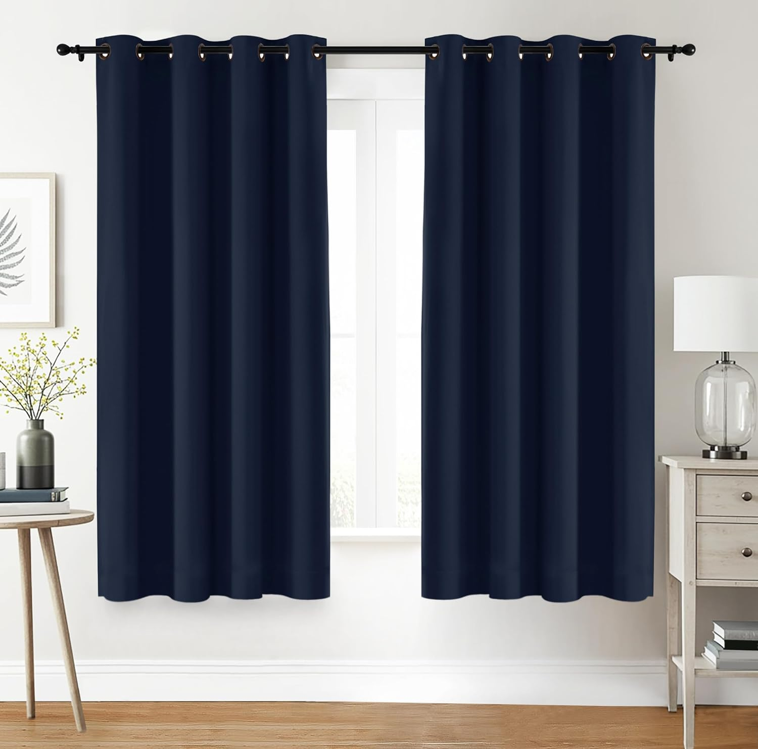 Coodeto Navy Blackout Curtains Set of 2, W52 x L63 - Navy Blackout Curtains 63 inches Long for French Door