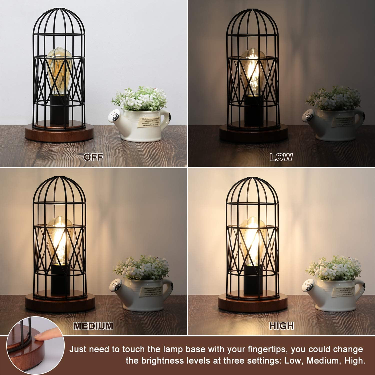 Industrial Black Metal Cage Touch Control Table Lamp