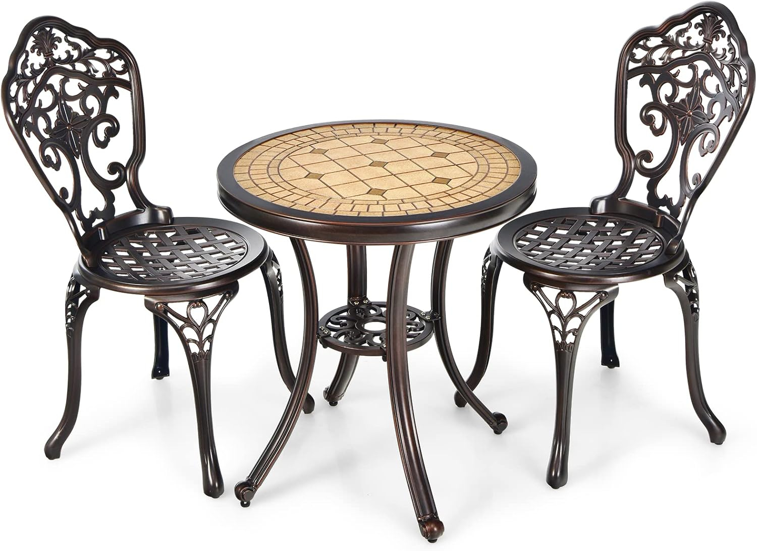 3PCS Patio Bistro Set Round Table Chairs All Weather Cast Aluminum