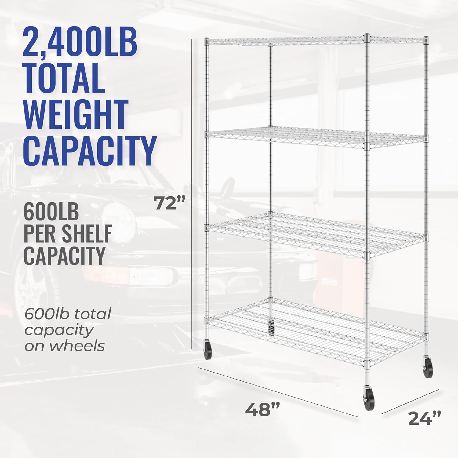 SafeRacks Heavy Duty Zinc-Plated Steel Wire 4-Tier Storage Shelving Unit