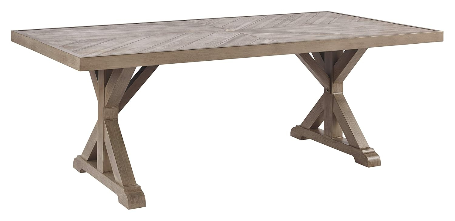 Signature Design by Ashley Beachcroft Trestle Patio Dining Table in Beige