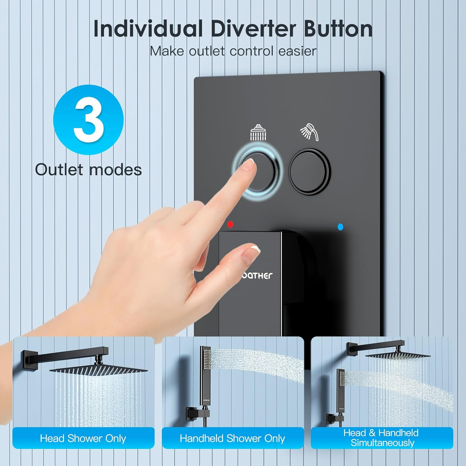 Shower System Shower Faucet Set with Push-Button Diverter and Wall Supply Elbow 10 Inch Shower Head Matte Black