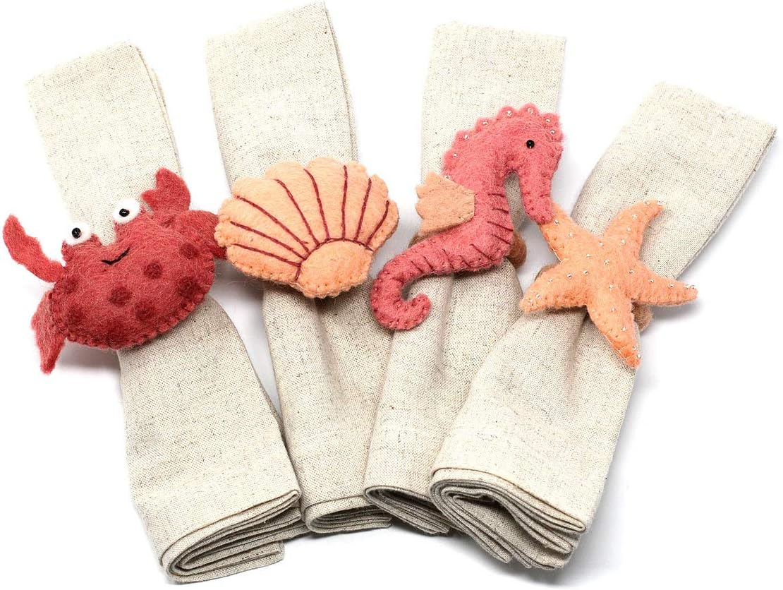 The Curated Nomad  Thrift Handmade Seashore Napkin Rings (Set of 4)