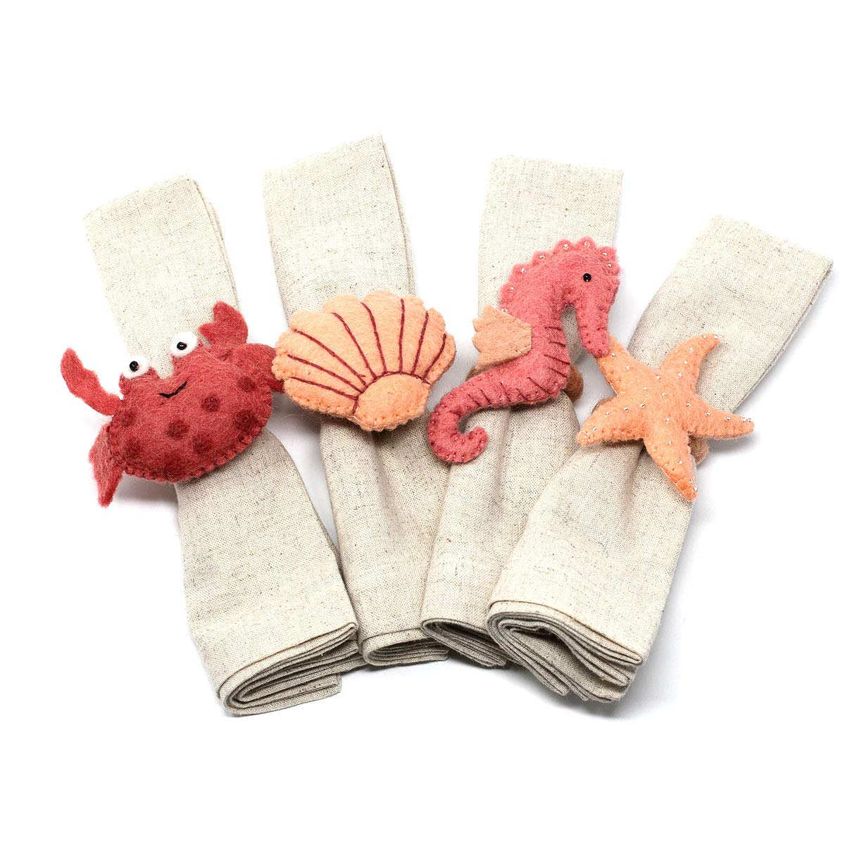 The Curated Nomad  Thrift Handmade Seashore Napkin Rings (Set of 4)