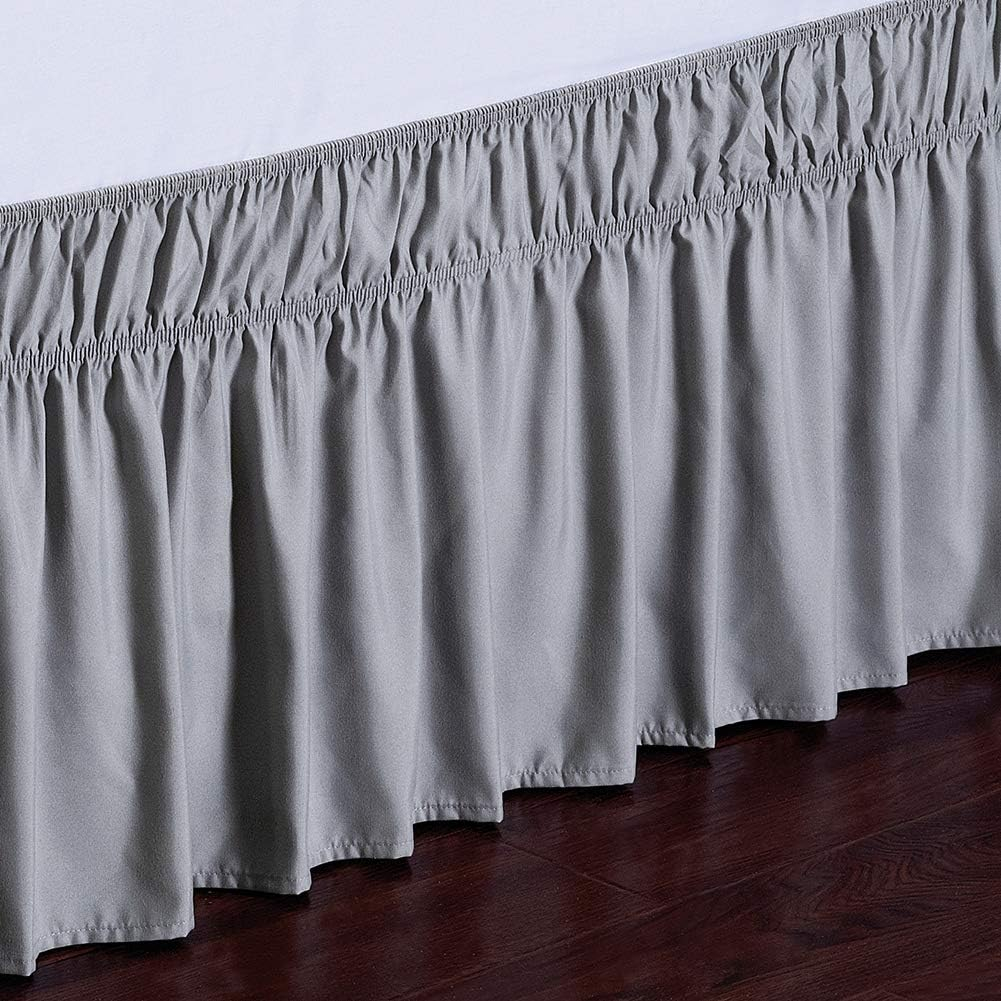 MEILA Wrap Around Bed Skirt Three Fabric Sides Elastic Dust Ruffled 16 Inch Tailored Drop,Easy to Install Fade Resistant-Grey, Queen/King