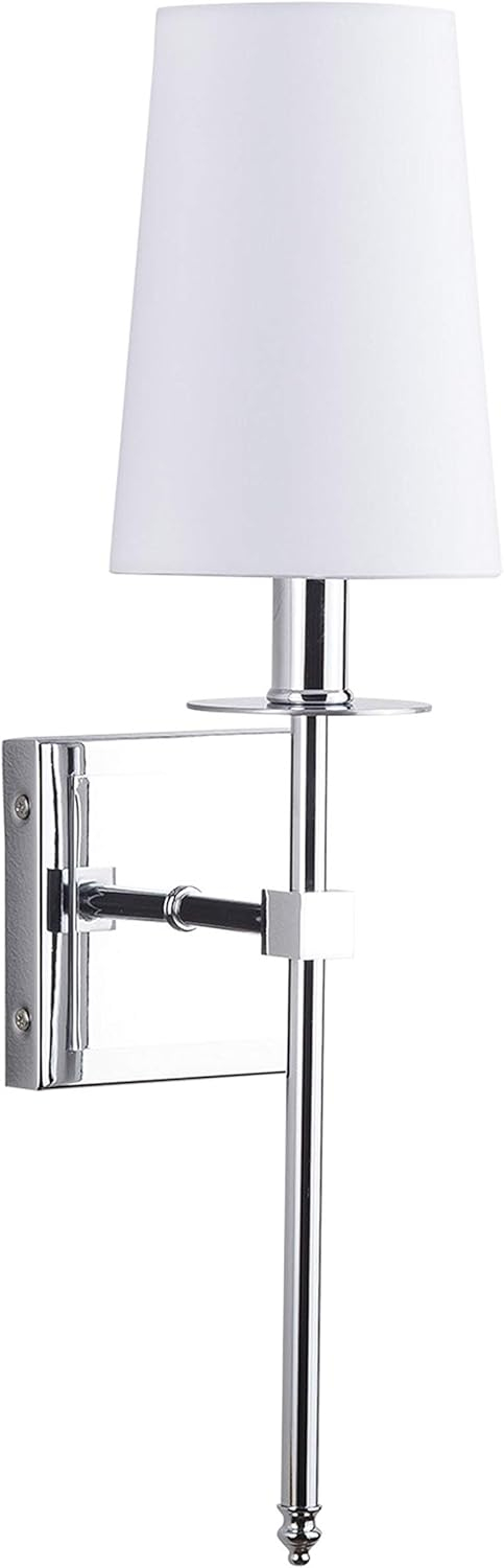 Linea di Liara Torcia Chrome Wall Sconce With White Fabric Shade - Modern Bathroom, Bedroom, and Hallway Light Fixture - Indoor Lighting, UL Listed