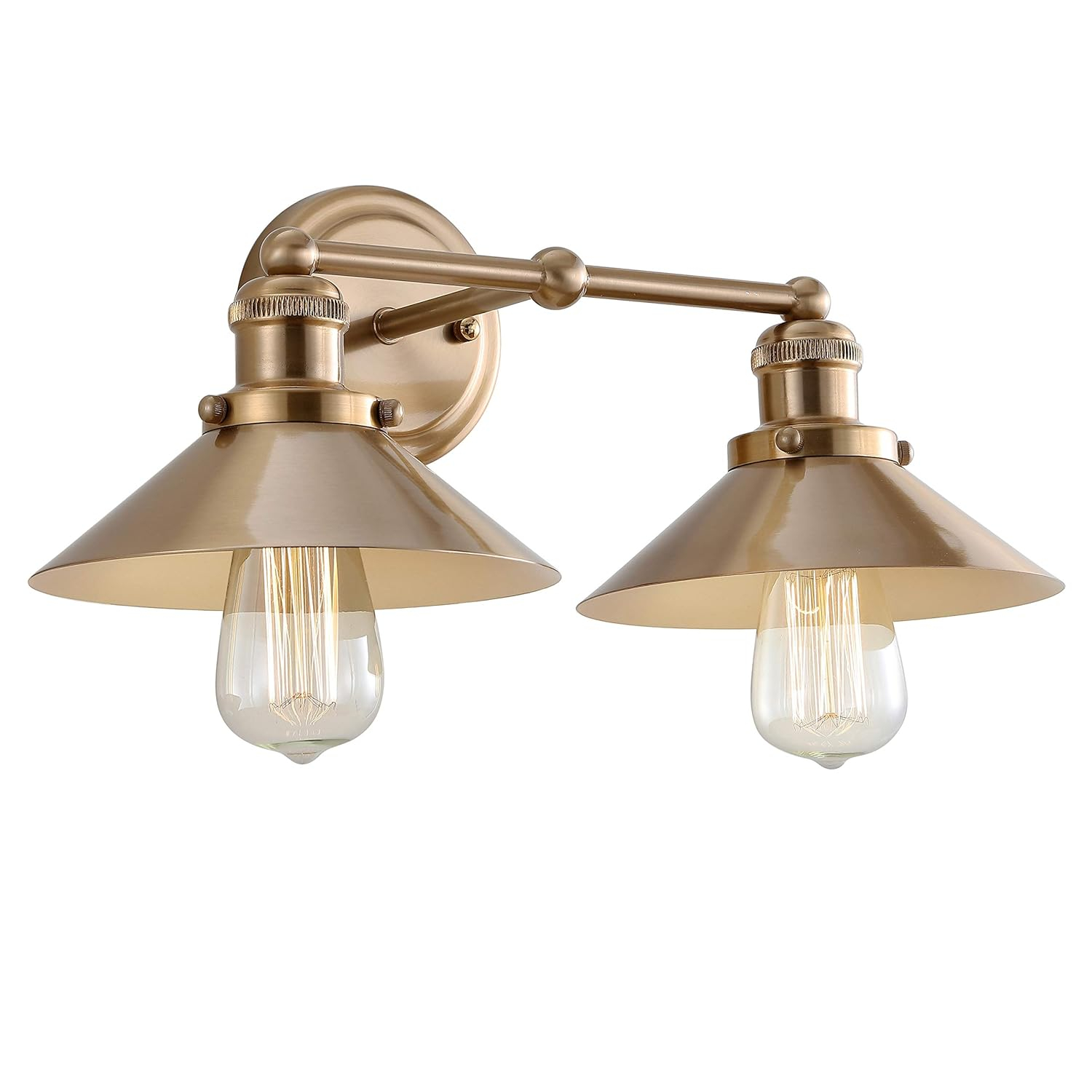 JONATHAN Y July 17.5" 2-Light Industrial Farmhouse Metal Vanity Light, Brass Gold